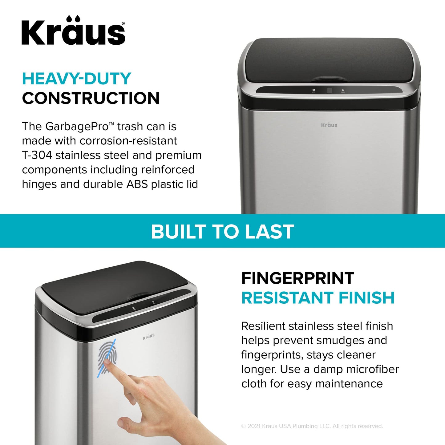 Kraus GarbagePro Rectangular 13 Gallon Hands-Free Motion Sensor Trash Can Battery Operated in Matte Black Finish with SoftShut Touchless Lid, KTCS-10MB