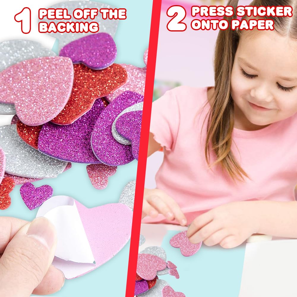 ArtCreativity 126+ Pcs Valentine's Day Heart Doilies Card Crafts for Kids - Valentine Day Crafts for Classroom Parties - Valentines Craft Supplies Kits with Heart Doilies and Glitter Foam Stickers