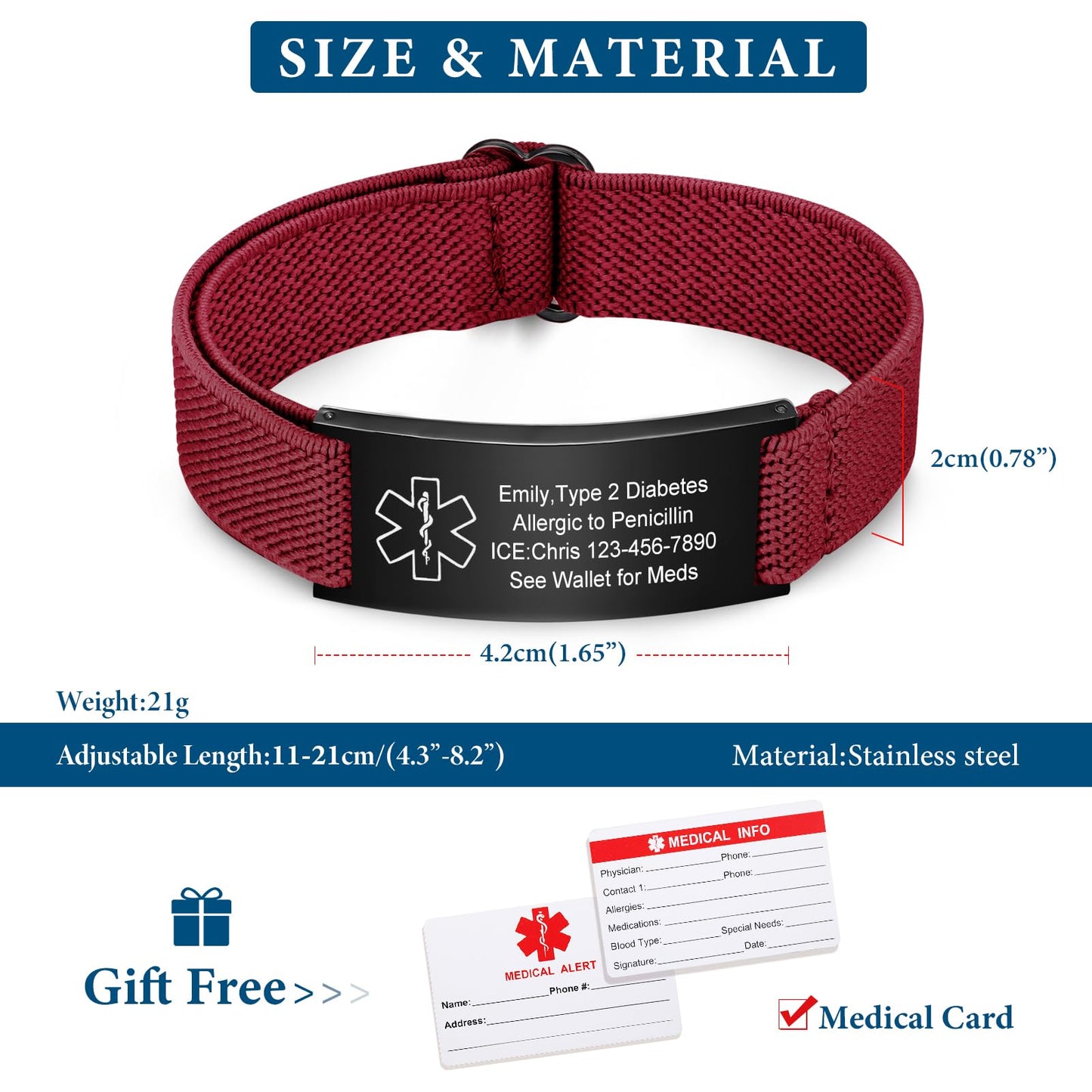 VNOX Medical Alert Bracelets for Men & Women with Free Engraving Adjustable Stainless Steel Mesh Emergency Medical ID Bracelets Wristband