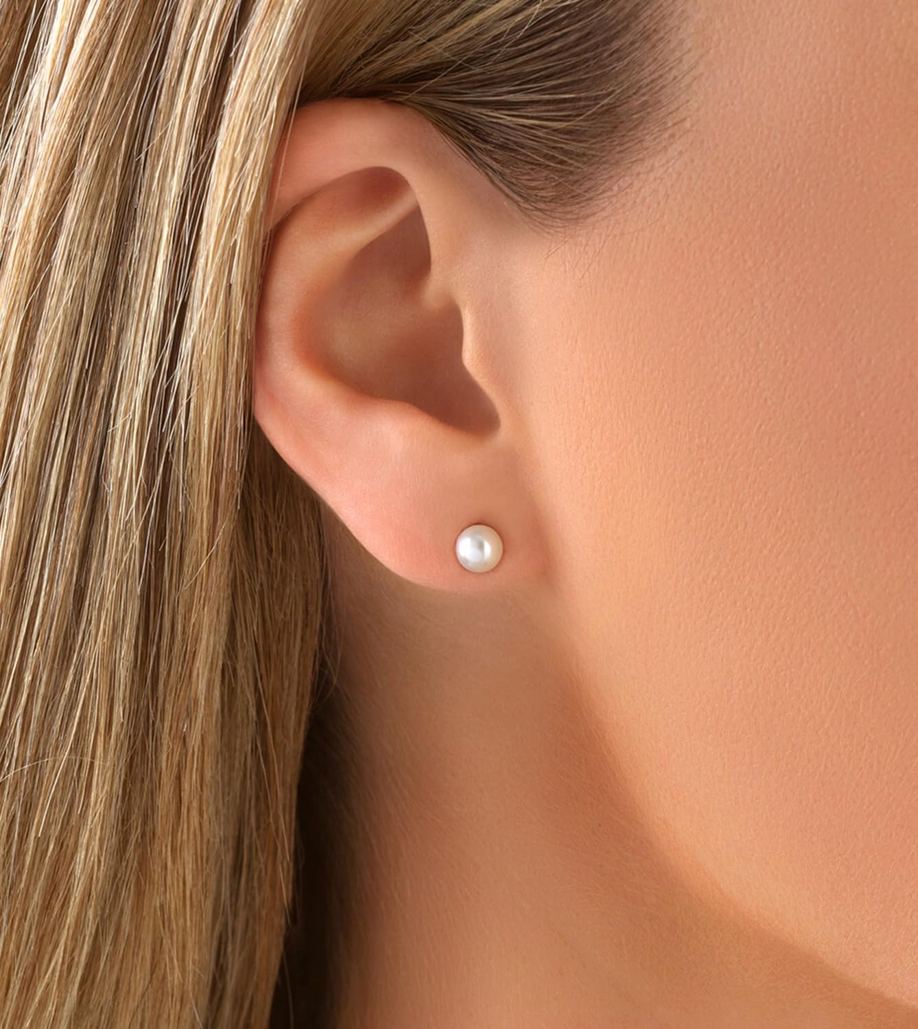 5 Pairs Pearl Stud Earrings for Women, 14K Gold Filled Polished Small Pearl Earrings Set, 20G Hypoallergenic Surgical Steel Piercing Studs for Sensitive Ear, Lightweight Shiny Earrings Studs for Helix Tragus Cartilage Multiple Piercing, 3.5-7MM