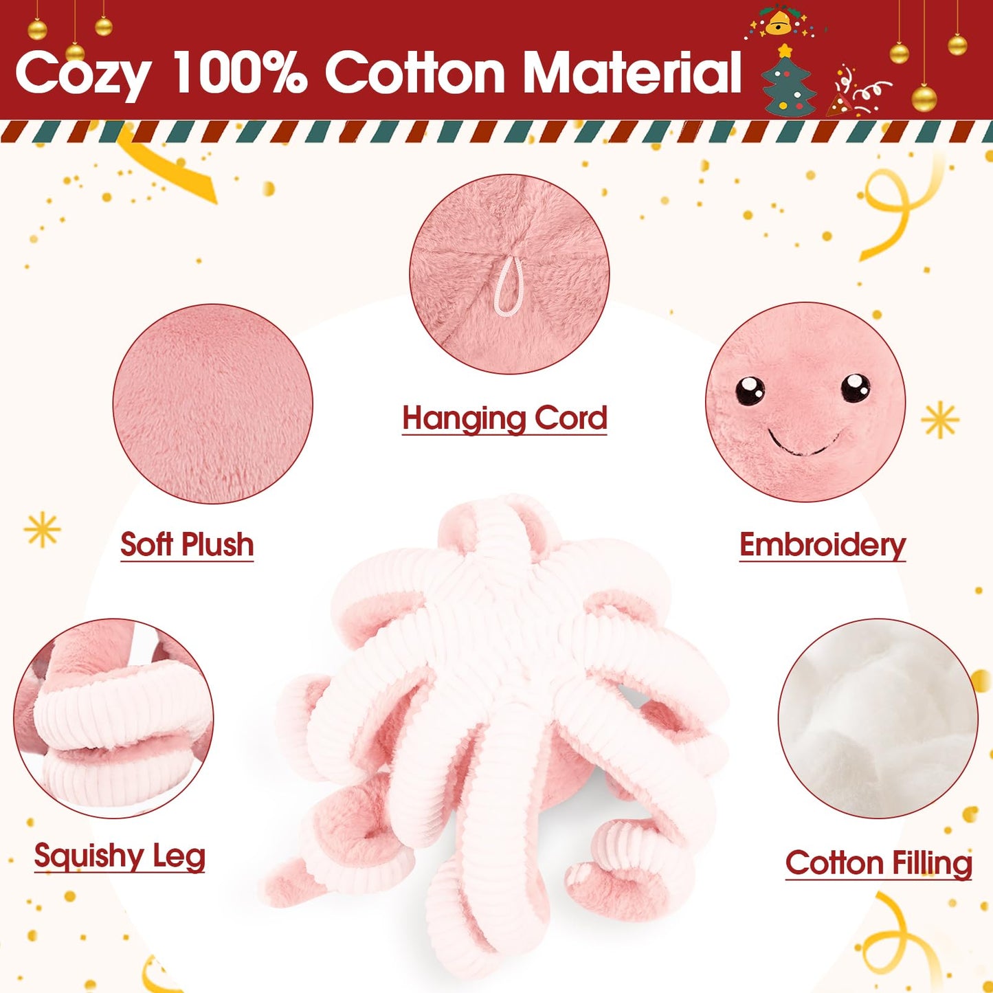 DENTRUN Octopus Stuffed Animals, Giant Octopus Plush Doll Play Toys for Kids Girls Boys Adults Birthday Xmas Halloween Present Stuffed Sea Animals Plushie, 7/16/24/32 Inches, 5 Colors