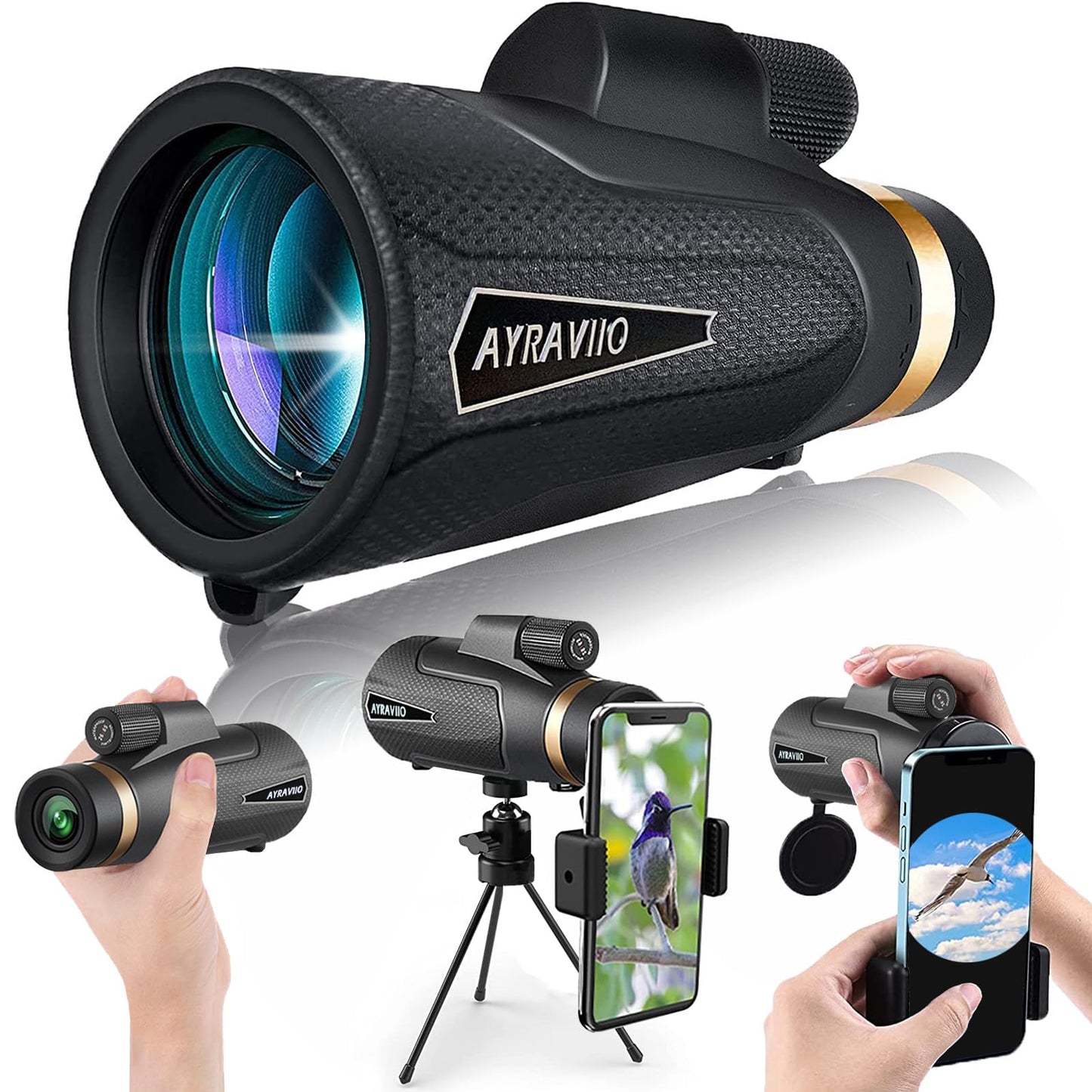 Birthday Gifts for Men Dad Husband Him Young, 12x60 Powerful Monocular Telescope with Phone Adapter & Tripod, SMC & BAK4 Prism, for Fathers Day, Hiking Gifts for Outdoors Lover