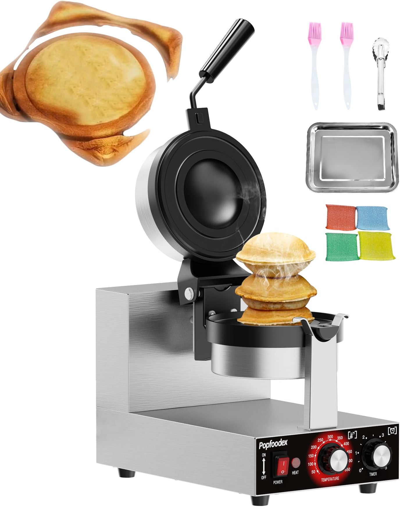 Popfoodex Ufo Burger Maker Machine, 110V Electric Ufo Sandwich Maker w/Adjustable Temperature and Timer, Stainless Steel Ice Cream Burger Maker for Dining Room, Kitchen, Restaurant, Burger Sealer