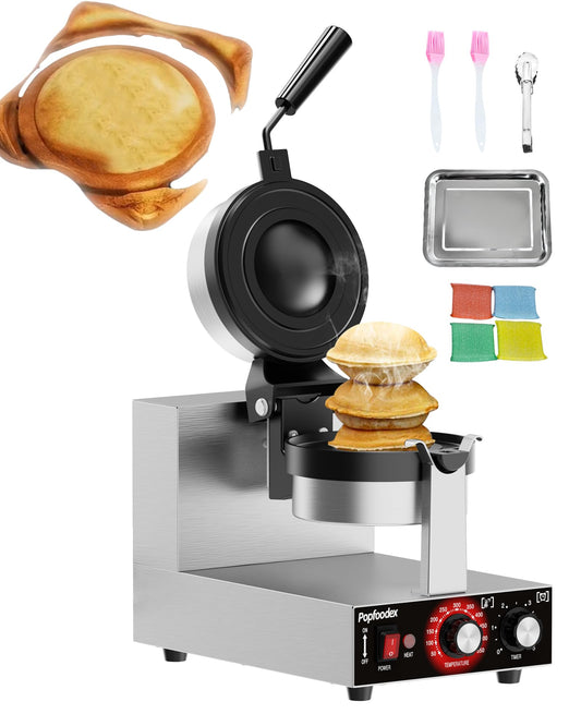 Popfoodex Ufo Burger Maker Machine, 110V Electric Ufo Sandwich Maker w/Adjustable Temperature and Timer, Stainless Steel Ice Cream Burger Maker for Dining Room, Kitchen, Restaurant, Burger Sealer