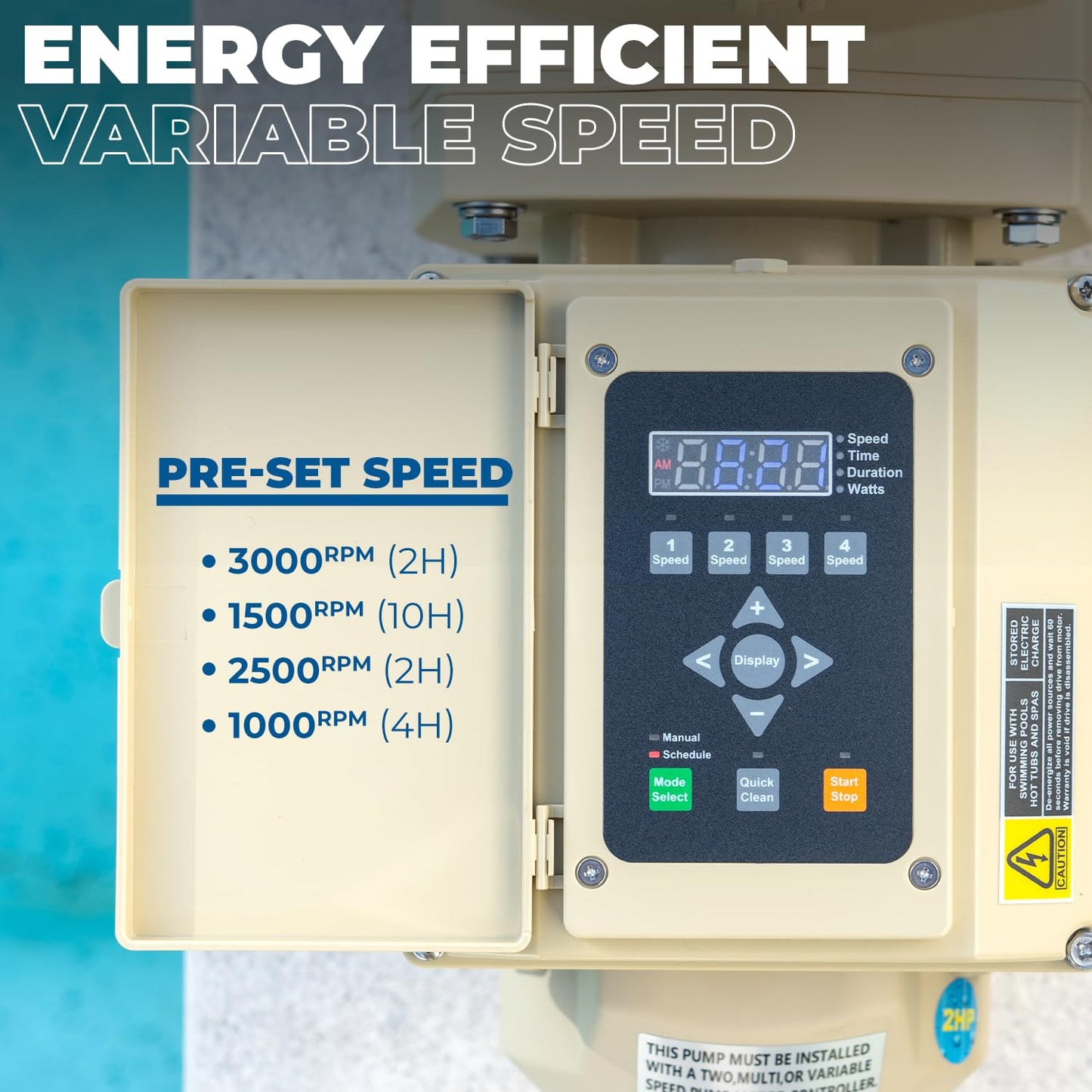 XtremepowerUS 3HP Variable Speed High-Flo Pool Pump In-Ground Pool 230V, 1-1/2” & 2” Pipe Adapters Energy Star Certified