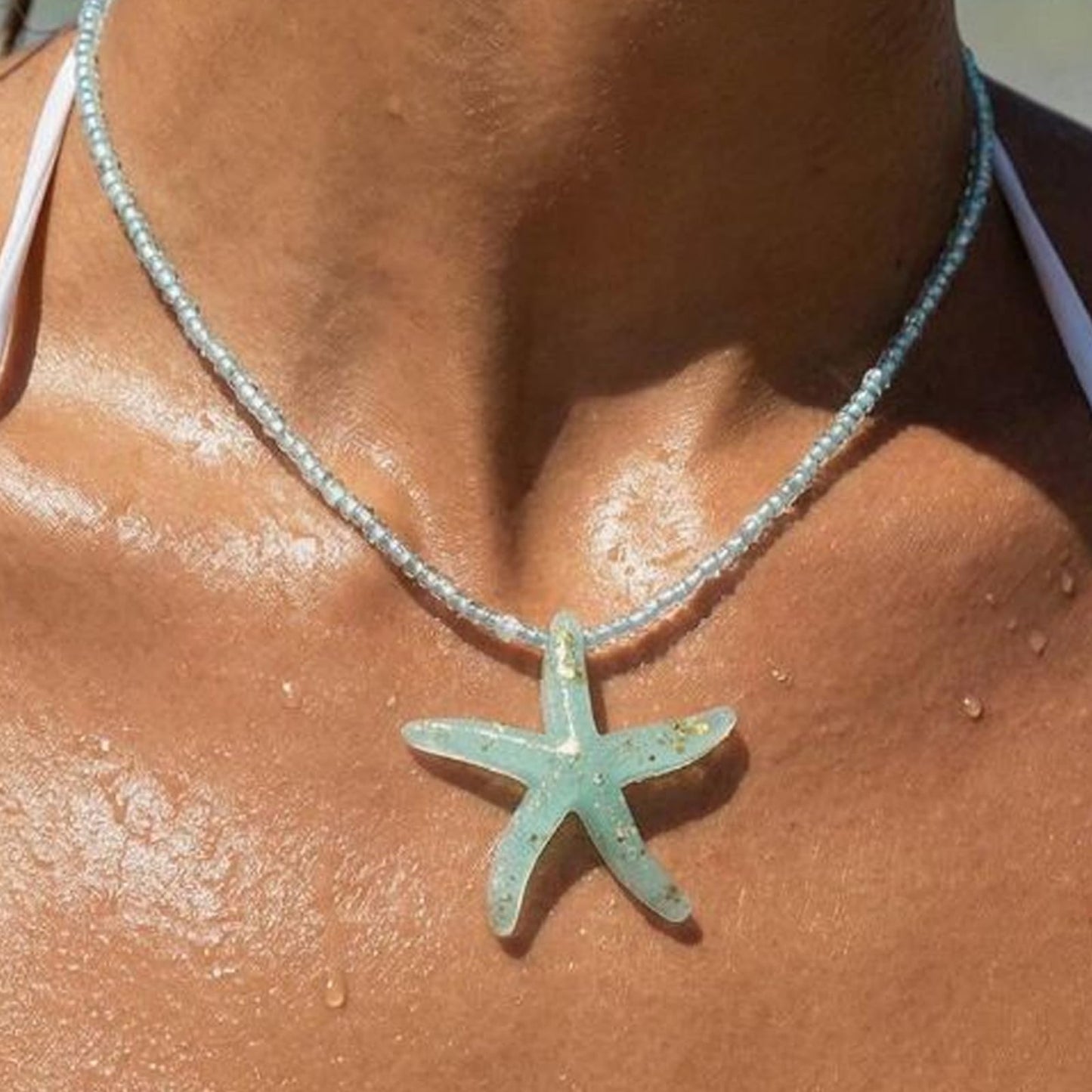 Peraca Cris Sea Shell Necklace Starfish Pendant Necklace for Women Colorful Summer Vacation Jewelry for Women Small Candy Beaded Necklaces Boho Jewelry Lime Green Pink Accessories Gifts