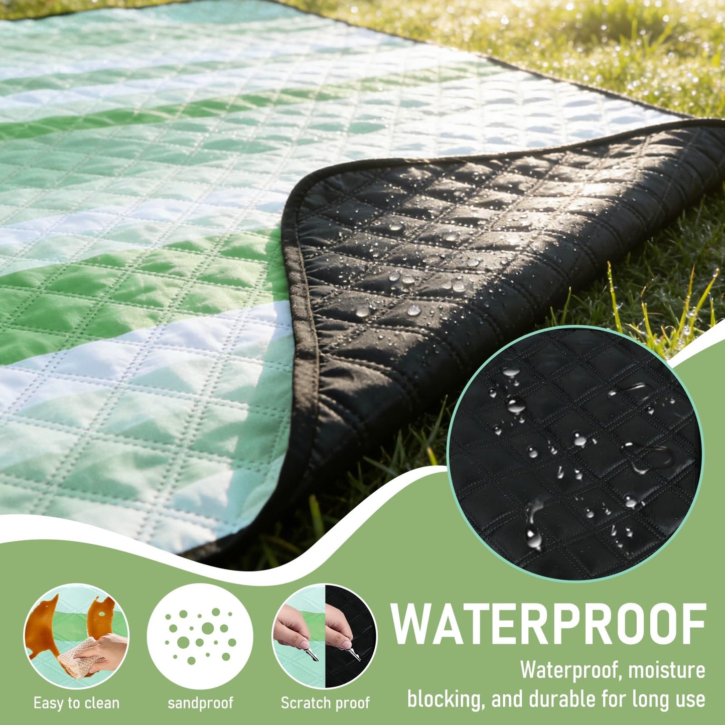 Alwaysturdy Big Picnic Blankets Beach Blanket Waterproof Sandproof, 80''x80'' Giant 5-Layer Outdoor Camping Blanket Rug Easily Foldable Picnic Mat for Grass, Hiking, Travel, Concerts, Indoor