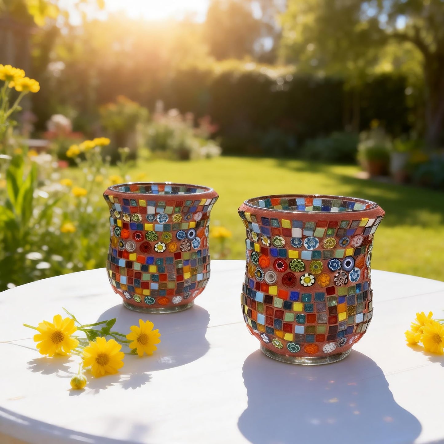Youway Style Millefiori Glass Mosaic Tiles for Crafts, Flower Mosaic Glass Pieces for DIY Crafts Supplies,Mosaic Garden Craft Kits
