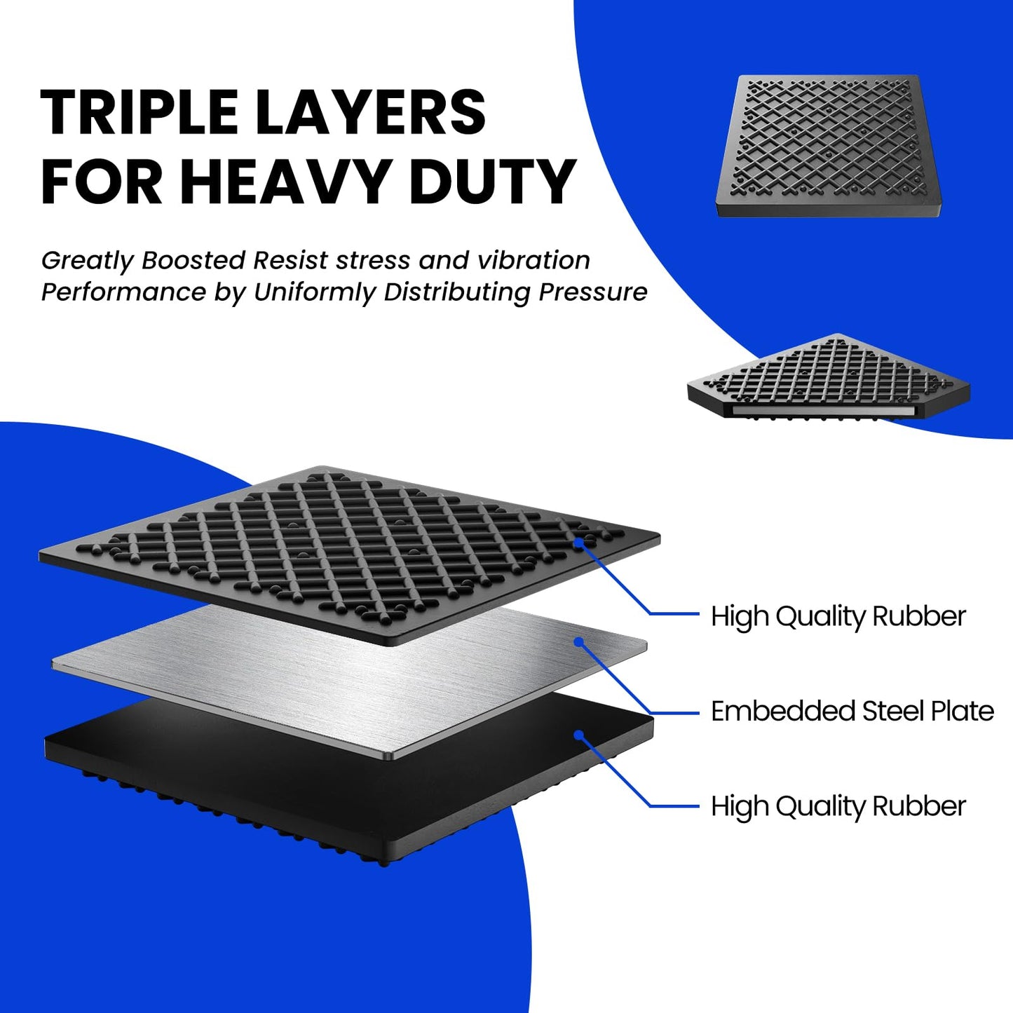 Exercise Equipment Mat 5.11x5.11x0.55in 4pcs, Heavy Duty Thick Steel Embedded Rubber Mat, Anti Slip/Noise Reduction/Vibration Resistance, Treadmills Equipment Pads, Used for Carpets, Wooden Floors