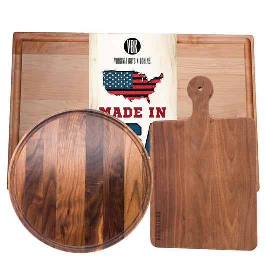 Medium Maple + Walnut With Handle + Walnut Round