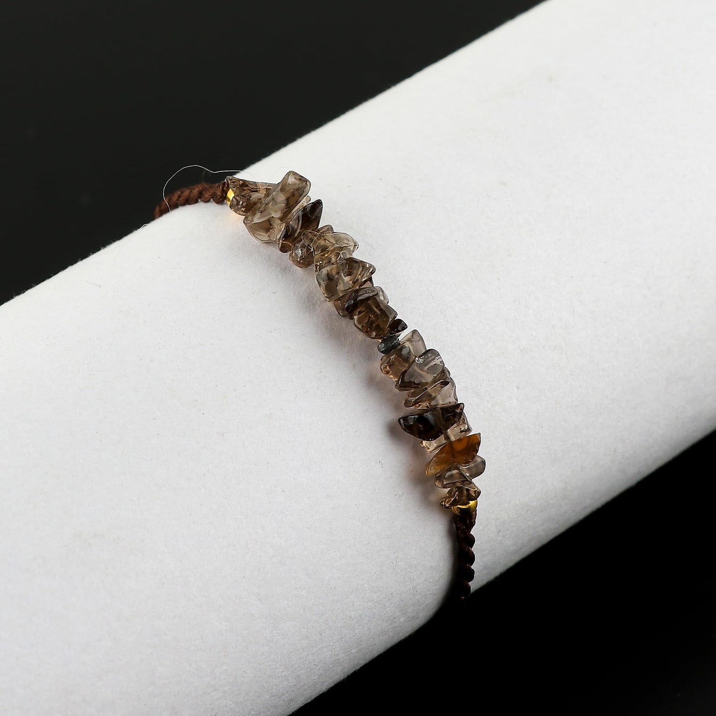 NJCRAFT Natural Smoky Quartz Chips Bracelet for Women | Smoky Quartz Gemstone Chip Adjustable Braided Bracelet (Approx. 6 Carat) | Handmade Slider Rope Bracelet 6+4 Inch | Minimalist Jewelry Gift