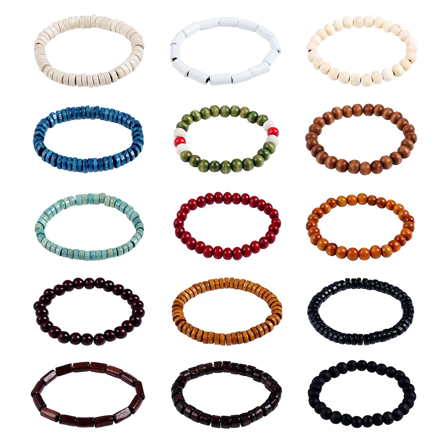 Lystaii 15pcs Wooden Beaded Bracelet Bangle Elastic Stretch Bracelet Set for Men and Women Elastic Prayer Beads for Meditation Buddha Tibetan Bracelet 8mm Beaded Bracelet Buddha Bracelet