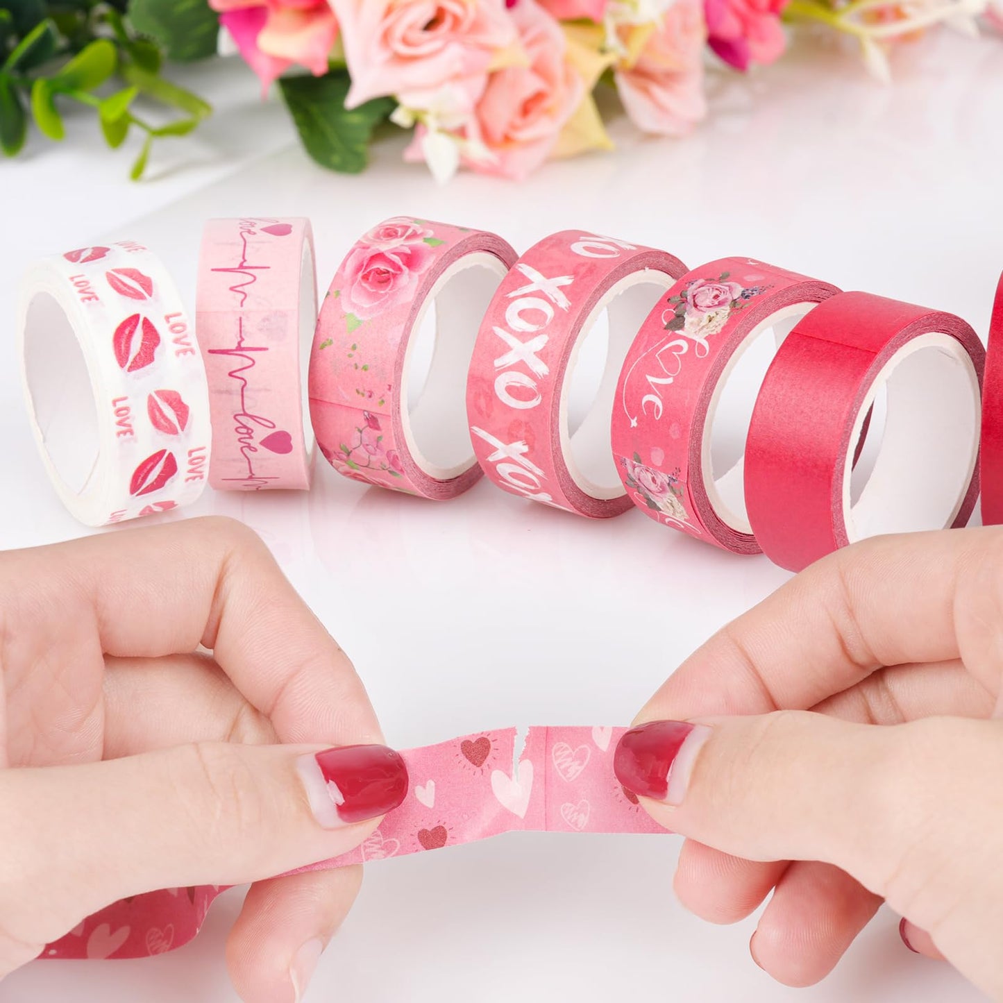 Abilat 20 Rolls Valentine's Day Washi Tape Red Pink Heart Love Masking Tape for Wedding Romantic Scrapbook DIY Craft Valentines Decorative Duct Tape for Journaling Giftwrap Tape Supplies