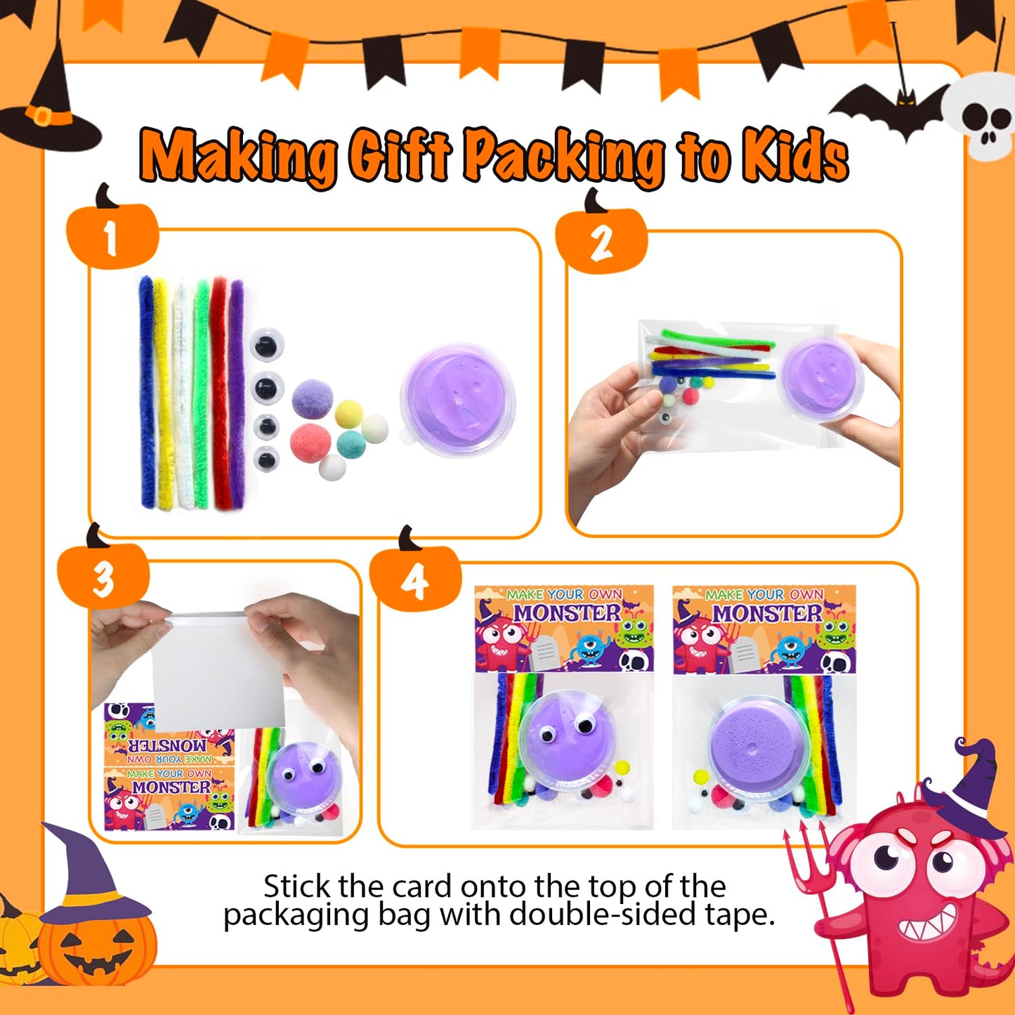 NAXYAN 16 Packs Halloween Party Favors DIY Halloween Monster Air Dry Clay Crafts Kits for Kids Halloween Treats Non Candy Toys Gifts Bulk for Classroom