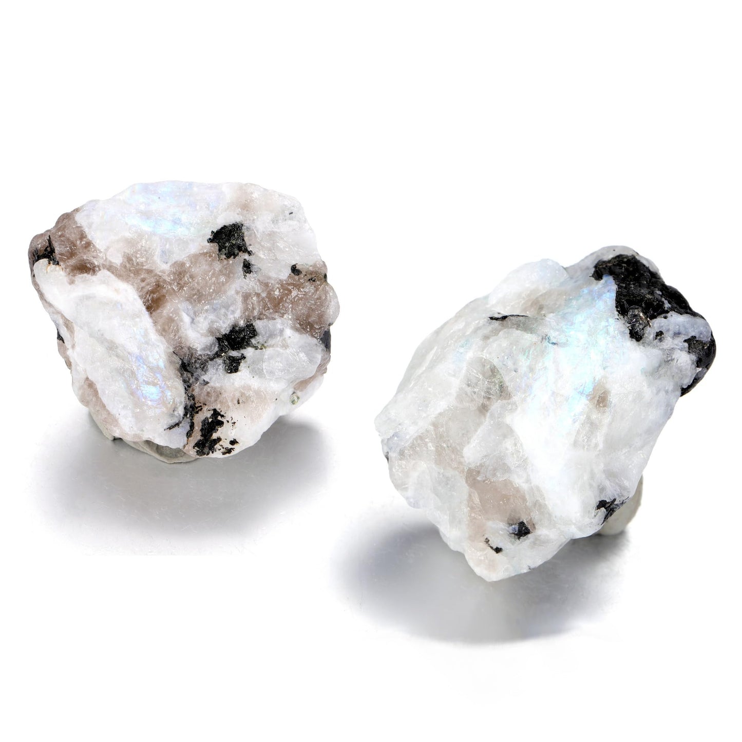 Jovivi 2pcs Raw Rainbow Moonstone Crystals,Large 1.6-2.2" Healing Crystals Natural Rough Stones Crystal for Tumbling, Cabbing, Home Decoration, Polishing, Wicca & Reiki