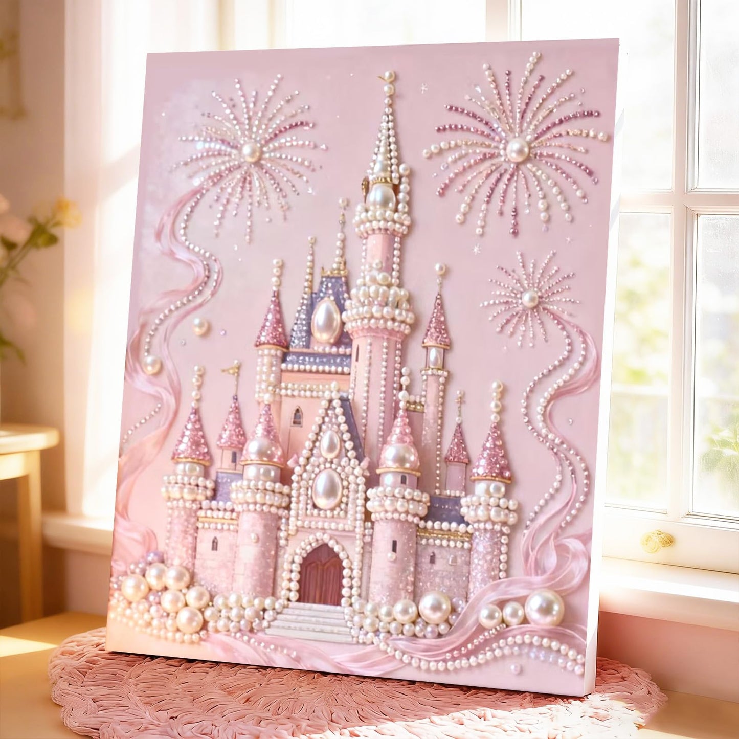 LCOZX 12x16 Inch Castle Pearl Diamond Painting Kits for Adults, 5D Diamond Art for Kids Beginners, DIY Special Shape Pearl Gem Crafts for Home Wall Decor, No Frame Included