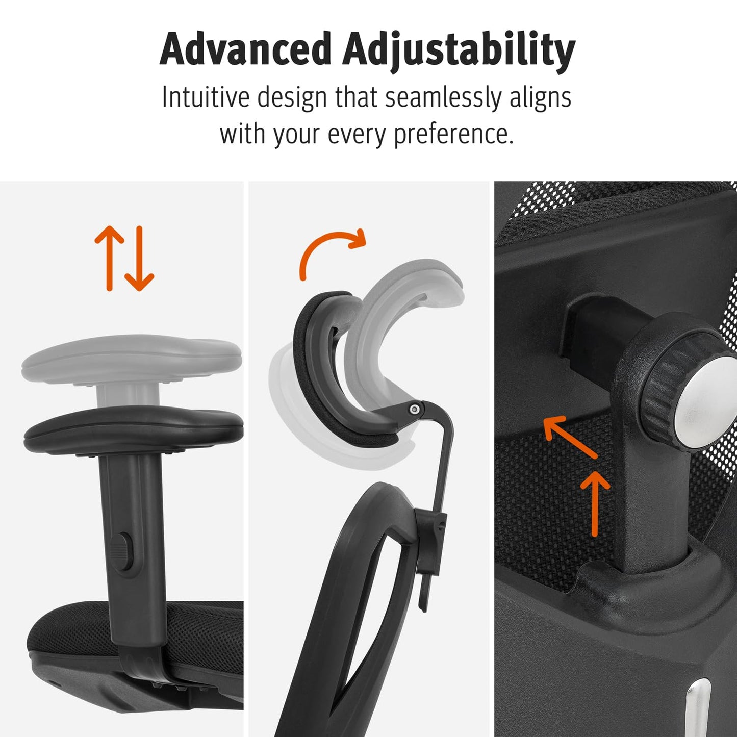 Ergonomic Office Chair - Adjustable Desk Chair with Lumbar Support and Rollerblade Wheels - High Back Chairs with Breathable Mesh - Thick Seat Cushion, Head, and Arm Rests - Reclines (Black)