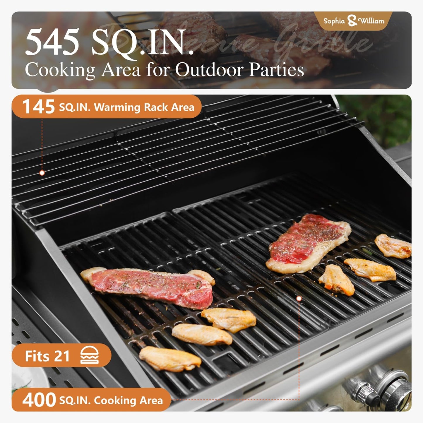 Sophia & William 4-Burner Gas BBQ Grill with Side Burner and Porcelain-Enameled Cast Iron Grates, 42,000BTU Propane Grills Outdoor Cooking Barbecue Cabinet Style, Blue