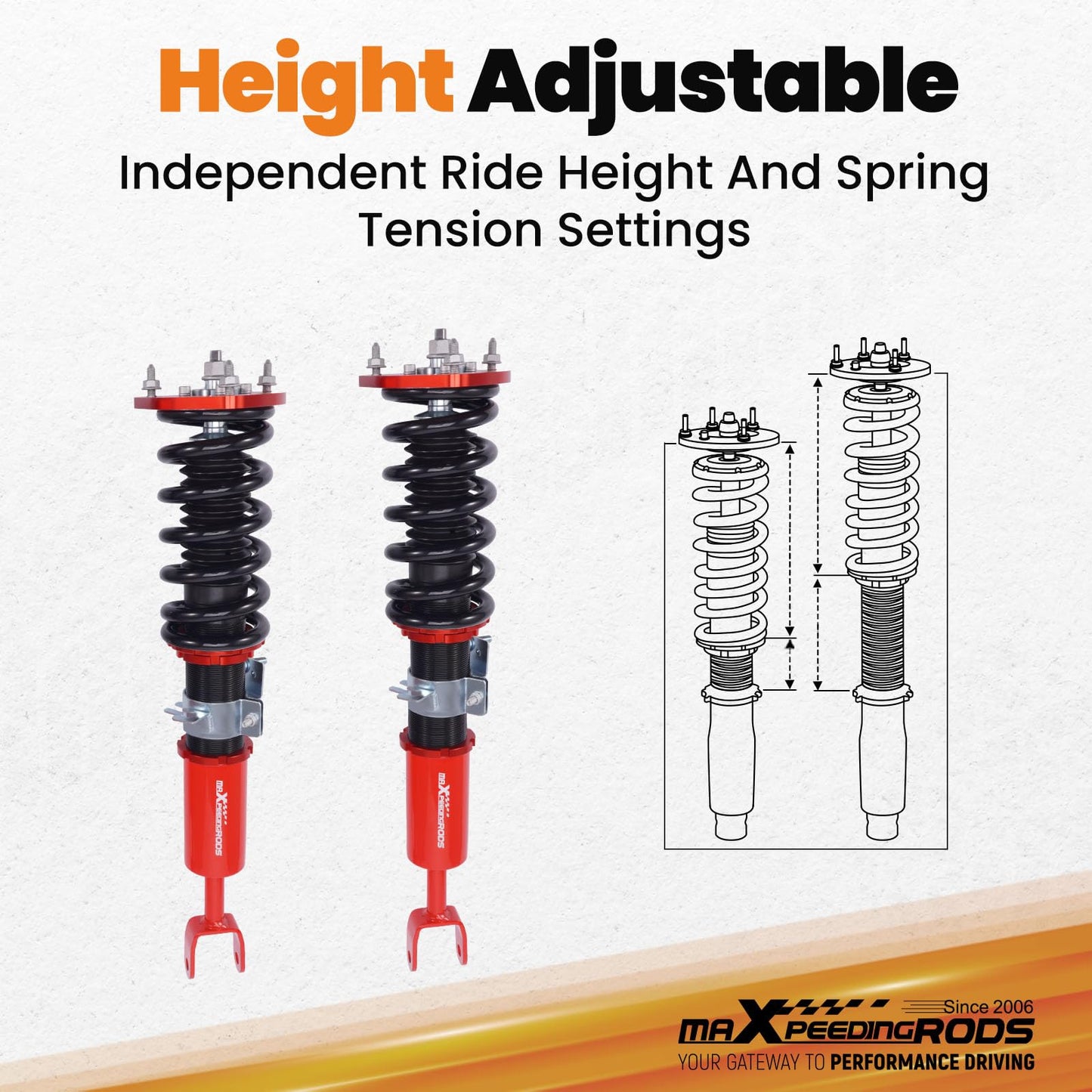 maXpeedingrods Coilovers for Nissan 350Z RWD 2003-2008 Z33, for Infiniti G35 RWD 2003-2007 V35, Height Adjustable Coilovers Suspension Kit, Preset Damping Lowering Kit Red