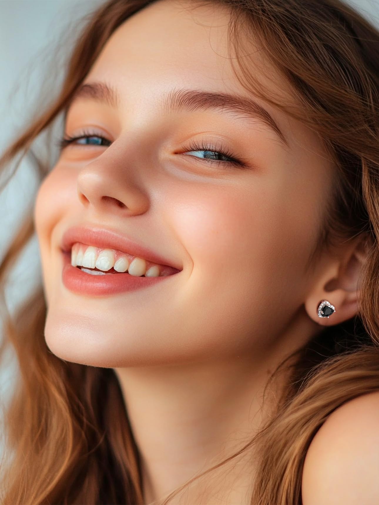 Bestyle 925 Sterling Silver Heart Birthstone Stud Earrings for Women, Black Onyx Earrings Black Diamond Stud Earrings, Women Black Silver Earrings for Everyday Wear