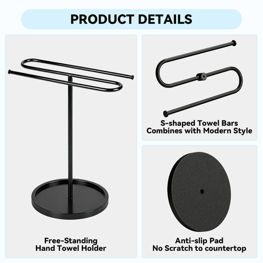 Upgraded S-Shape Hand Towel Stand for Bathroom - 14" Countertop Towel Holder Stand with Non-Slip Base, Free Standing Towel Racks for Kitchen/RV, Holds 2 Towels