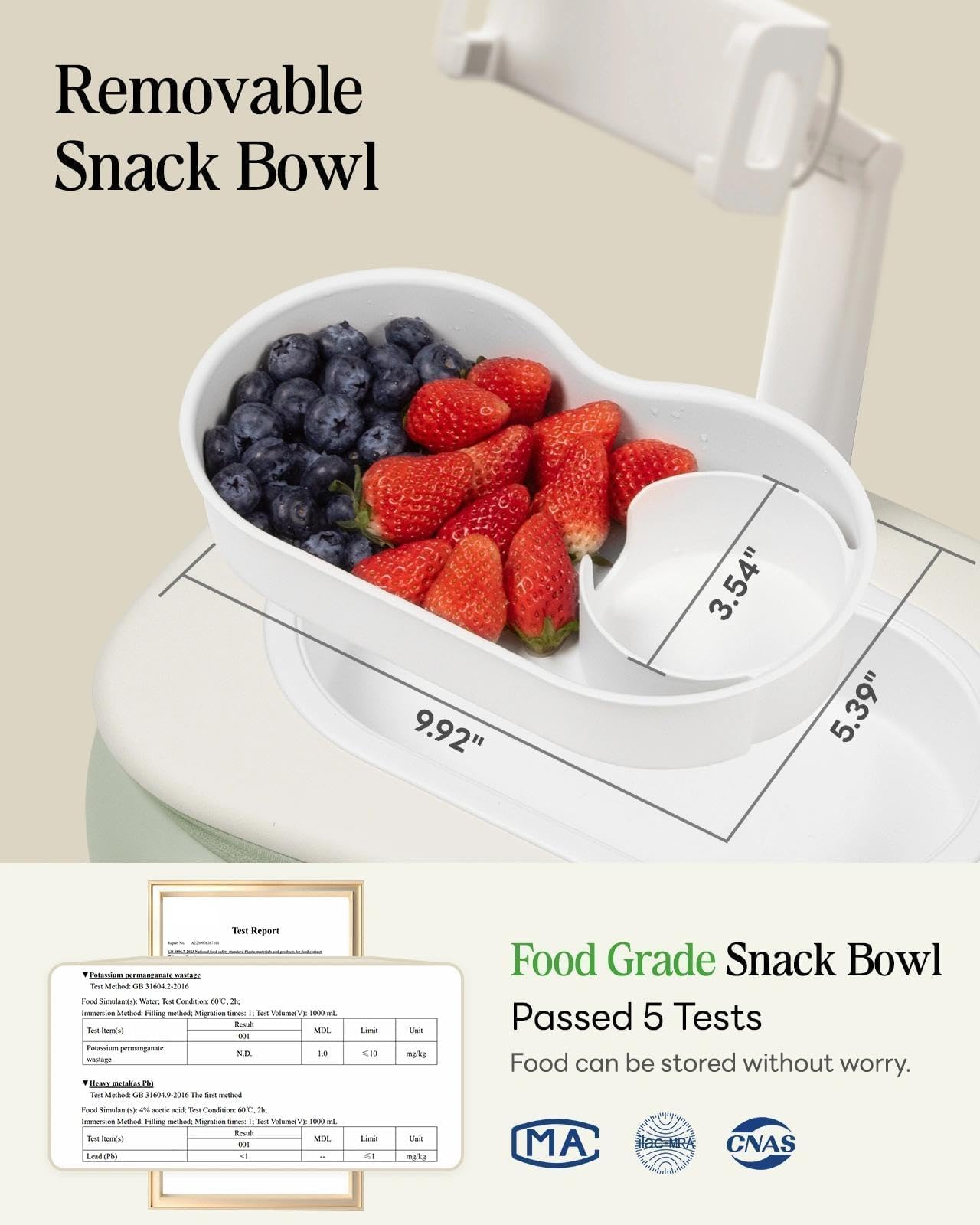 SAIJI Tablet Pillow Stand for Bed, Stable iPad Holder with Food-Grade Snack Bowl, Adjustable Kindle Pillow Stand for Reading, Suit for 4.7-15.6" Kindle,iPad,iPhone,Tablet,Green