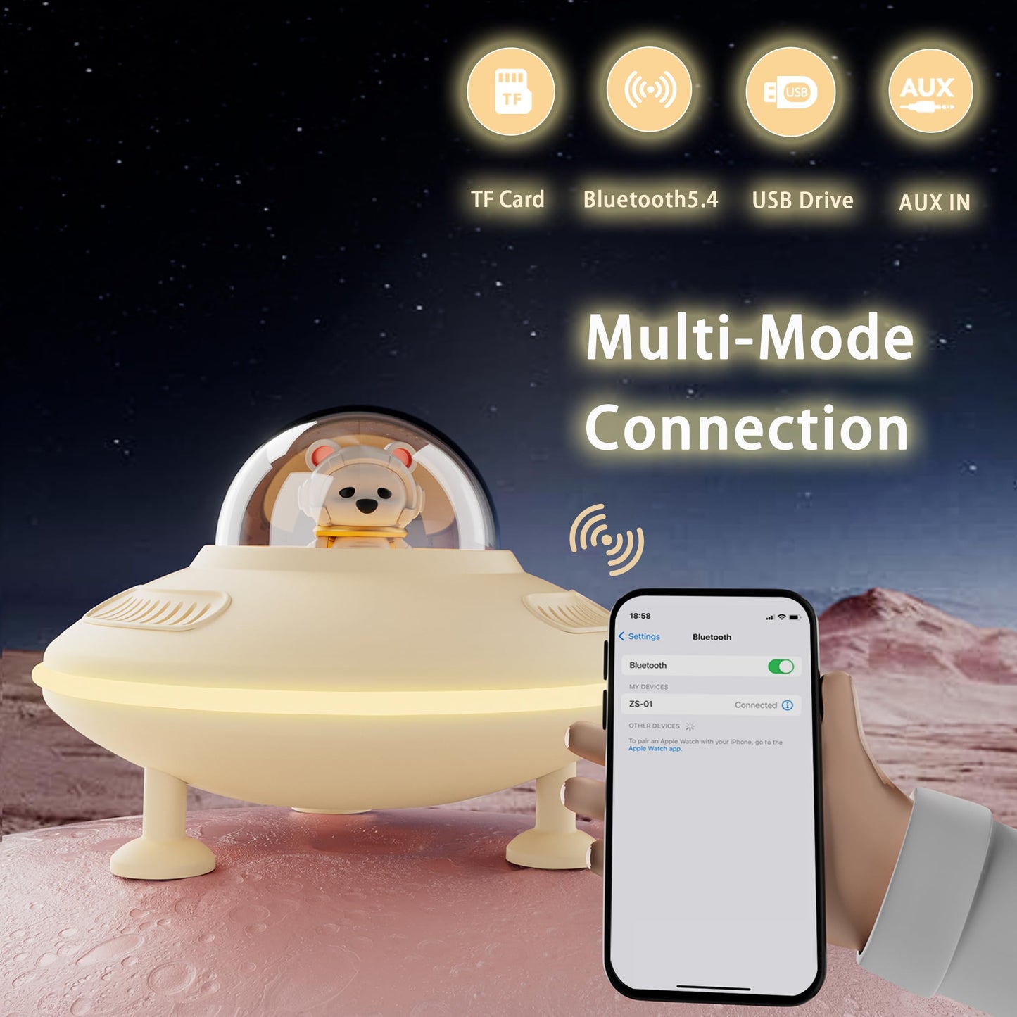 Mini Speaker, Night Light Bluetooth Speaker, Cute Night Light for Bedroom Room Decor, Bluetooth 5.4, USB Disk&AUX&TF-Card Input, Birthday Gifts for Teen Girls, Teen Girl Gifts Trendy Stuff - Beige