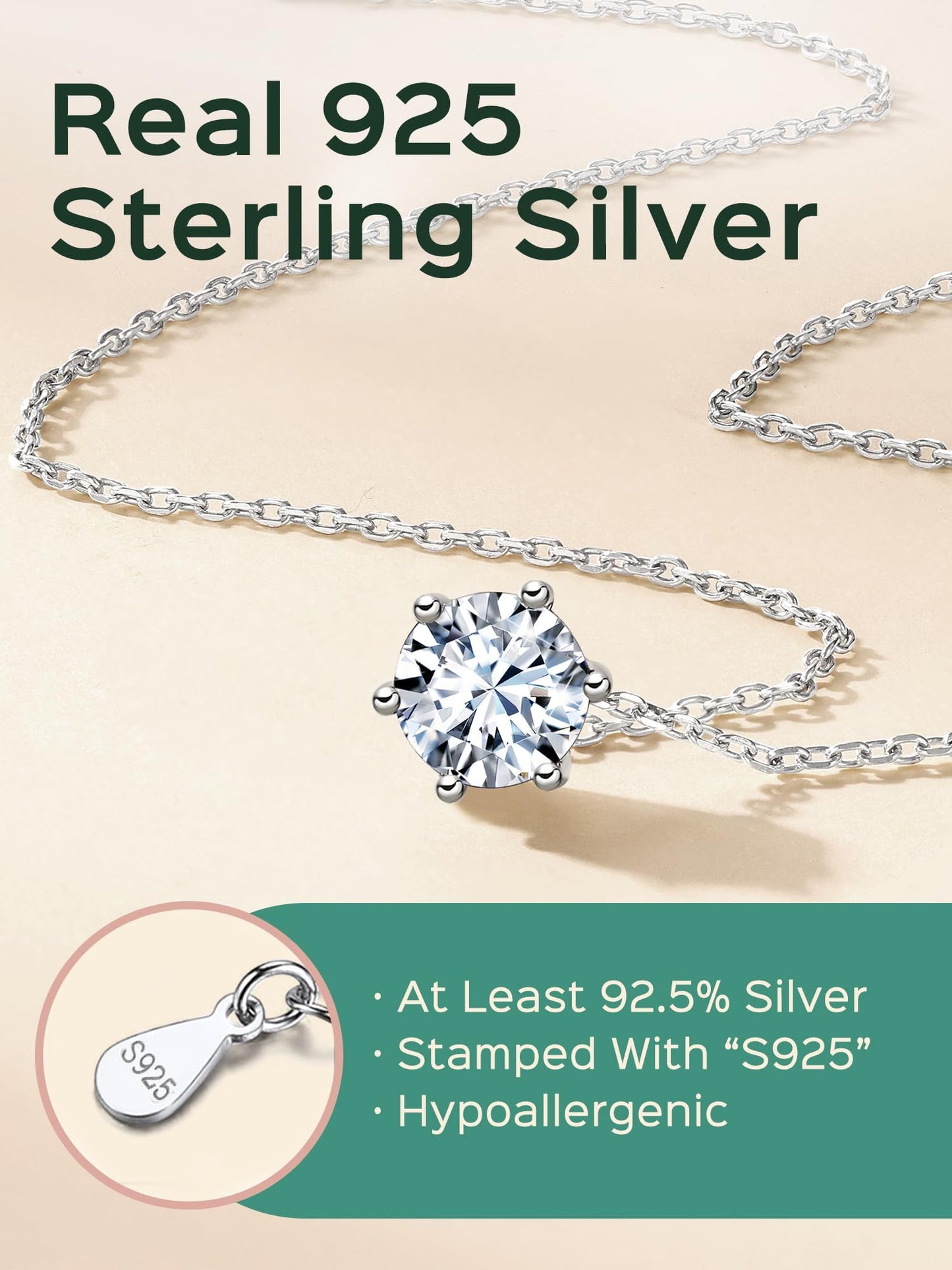 ChicSilver Small Round Cut April Birthstone Necklace, 925 Sterling Silver Necklace for Women Silver Diamond Necklaces for Women Mother Gift