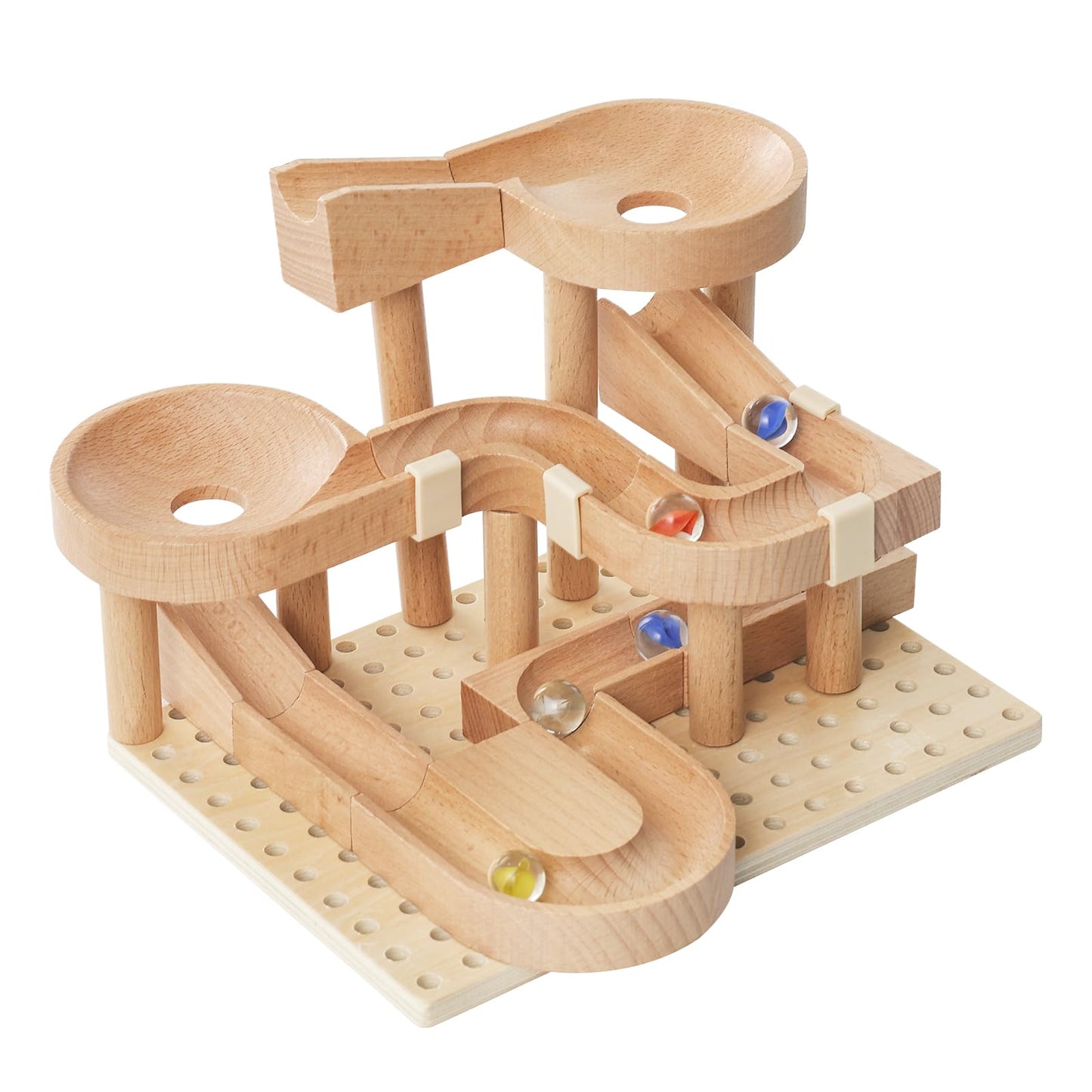 Wooden Marble Runs for Kids 4-8, 34 Pcs Marble Rush Track Maze Construction Play Set, STEM Learning Toys, Wood Building Blocks Toys, Gift for Boys & Girls