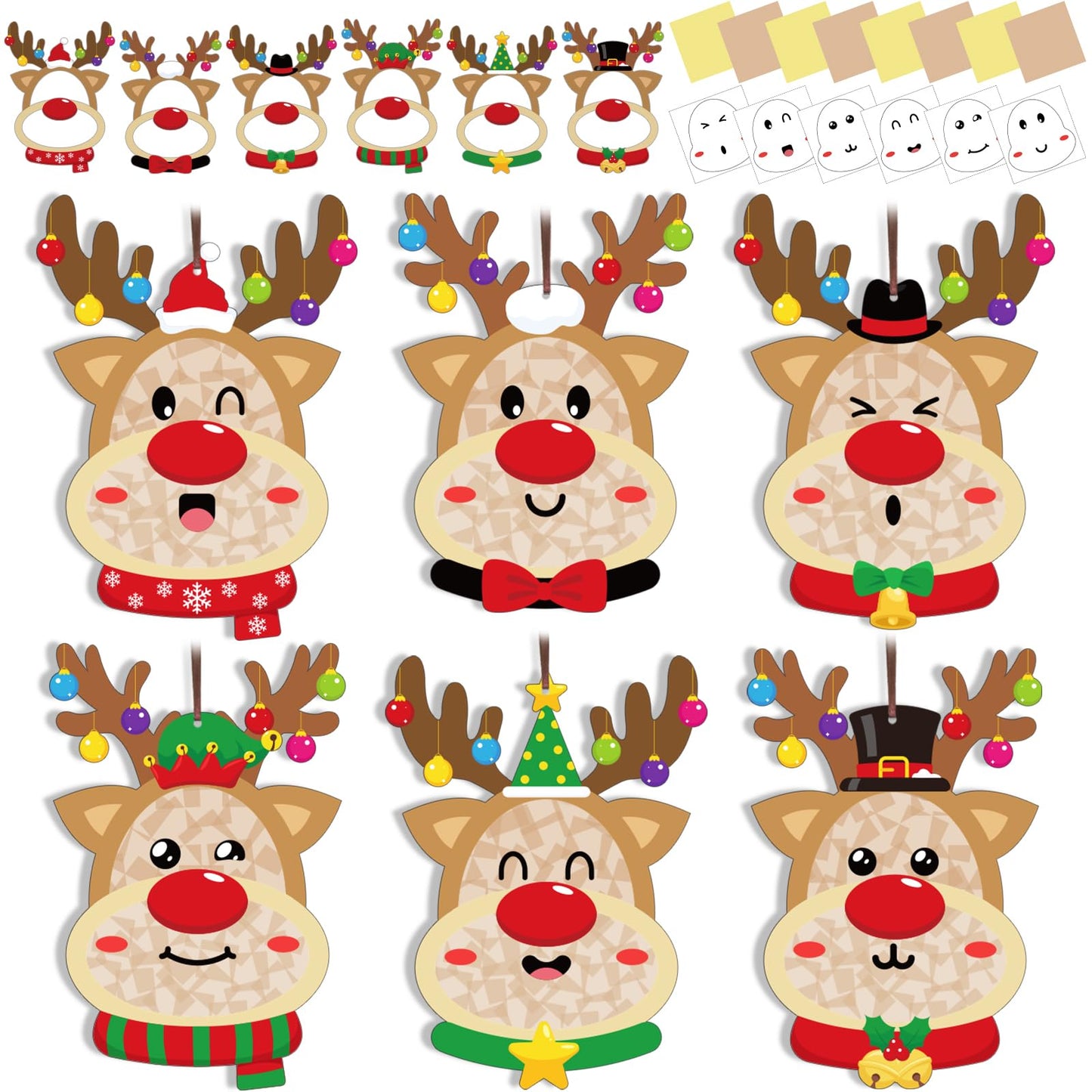 42 Packs Christmas Reindeer Suncatchers Crafts for Kids, Winter DIY Reindeer Tissue Paper Sign Art Crafts Kit Gift for Winter Xmas Holiday Fun Home Classroom Game Activities Party Decor Favors
