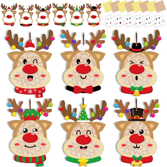 42 Packs Christmas Reindeer Suncatchers Crafts for Kids, Winter DIY Reindeer Tissue Paper Sign Art Crafts Kit Gift for Winter Xmas Holiday Fun Home Classroom Game Activities Party Decor Favors