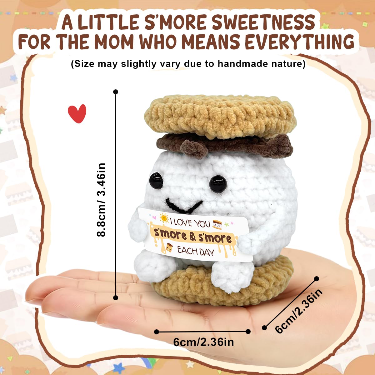 Tiny Detalles Smore Crochet for Mom from Daughter, Son, Wedding for Couple, Him Her, Cute I Love You Smore Gift for Friends & Family, Birthday, Valentine’s Day Gift Ideas