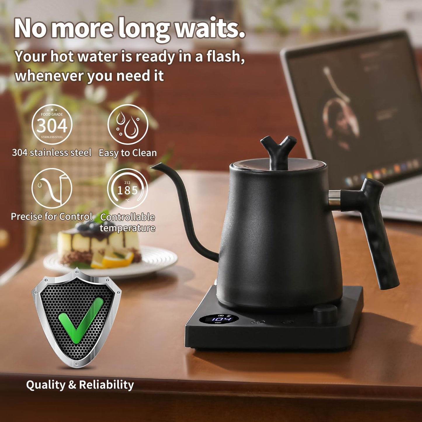 MOUTIUS Water Kettle Electric,Gooseneck Electric Kettle with 50pcs Coffee Filter,±1℉ Temperature Control, Fast Heating, Stainless Steel Interior, Ideal for Precise Pour-Over Coffee and Tea