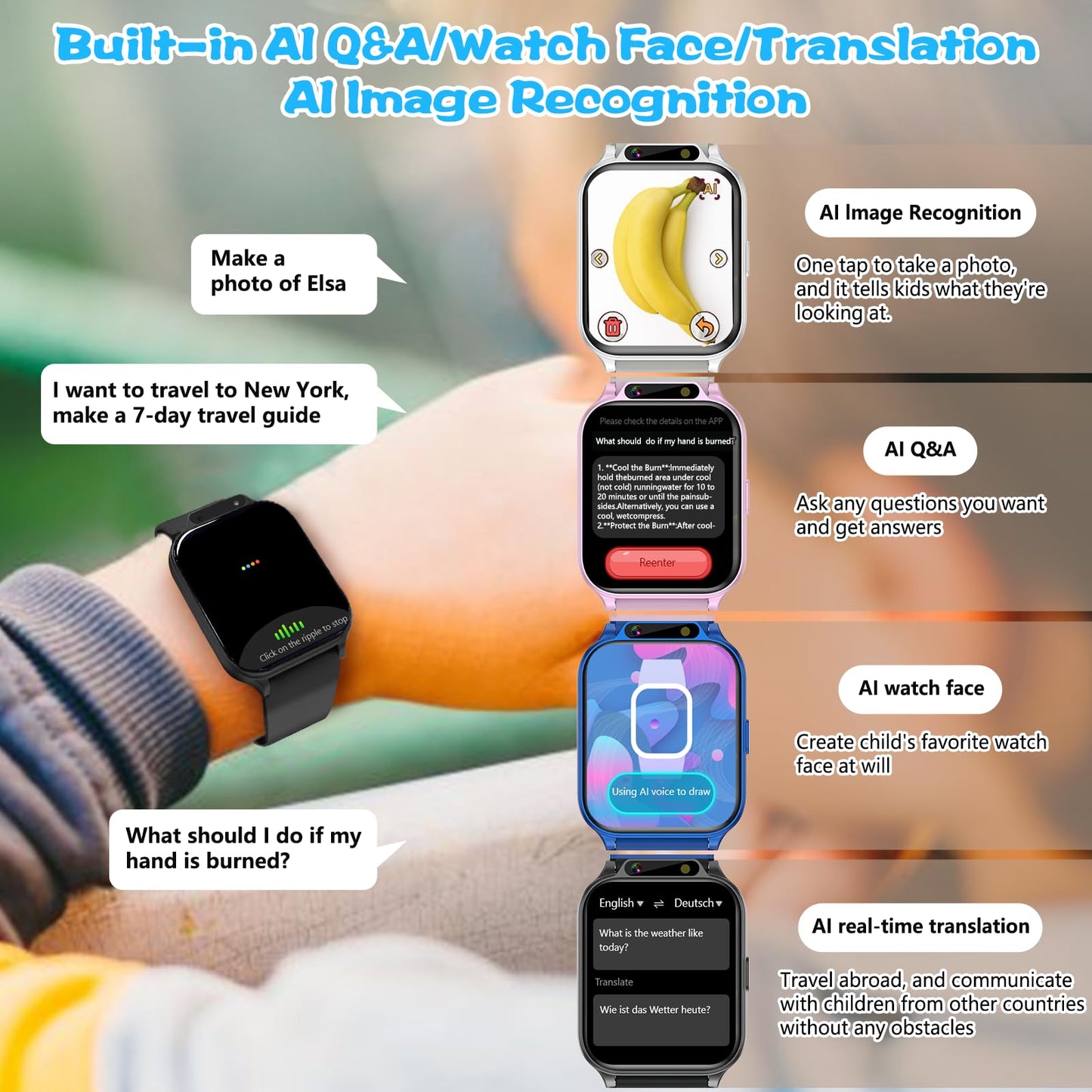 Smart Watch for Kids,1.85" Fitness Tracker with Heart Rate,Sleep Monitor,Built-in AI(Translation/Q&A/Watch Face/Image recognition Smartwatches,NO APP/Phone, Gift for Boys Girls.(Built-in AI, Pink)