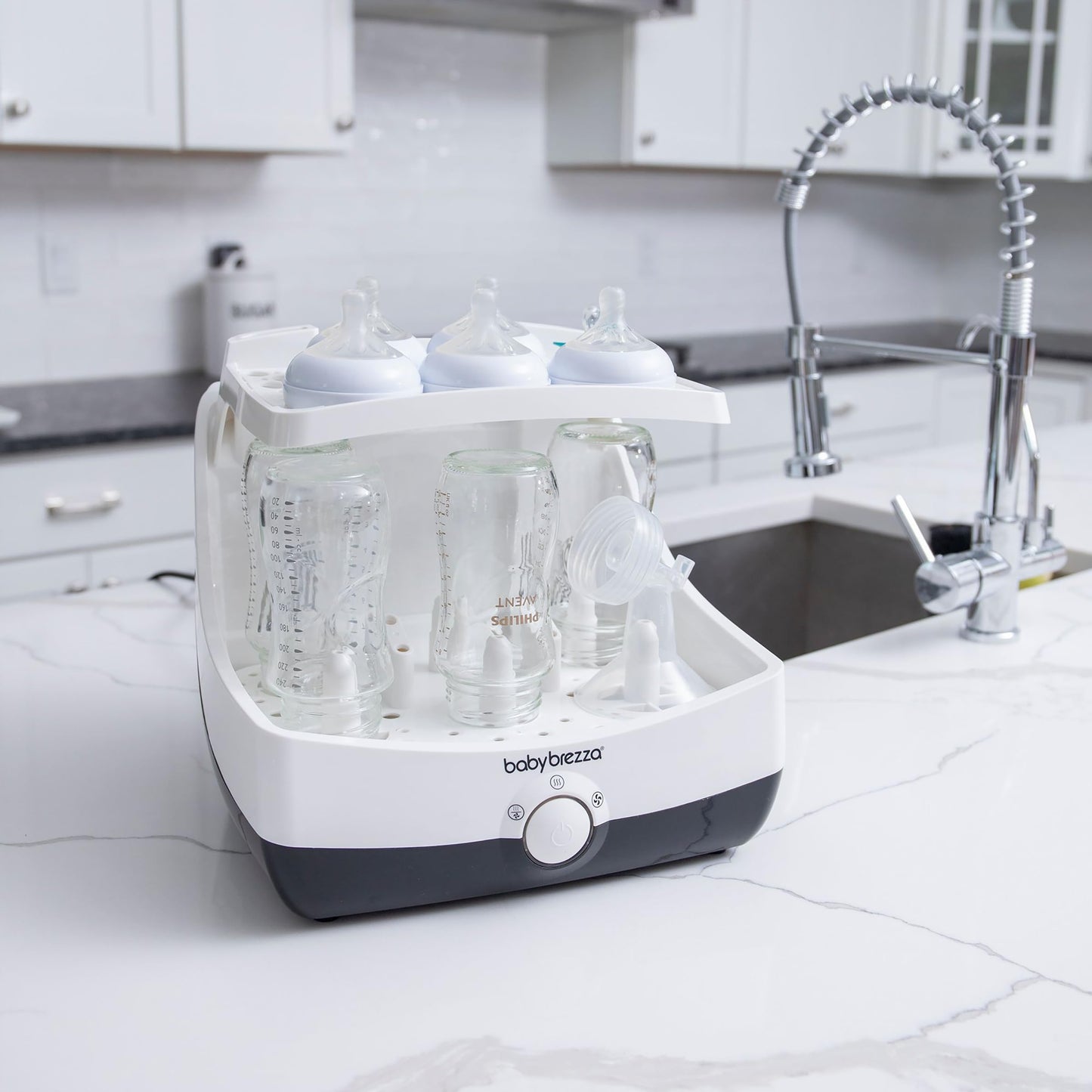 Baby Brezza Superfast 10 Minute Baby Bottle Sterilizer + Dryer - 75% Faster – Universal Electric Steam Sterilization for All Bottles, Pacifiers + Breast Pump Parts