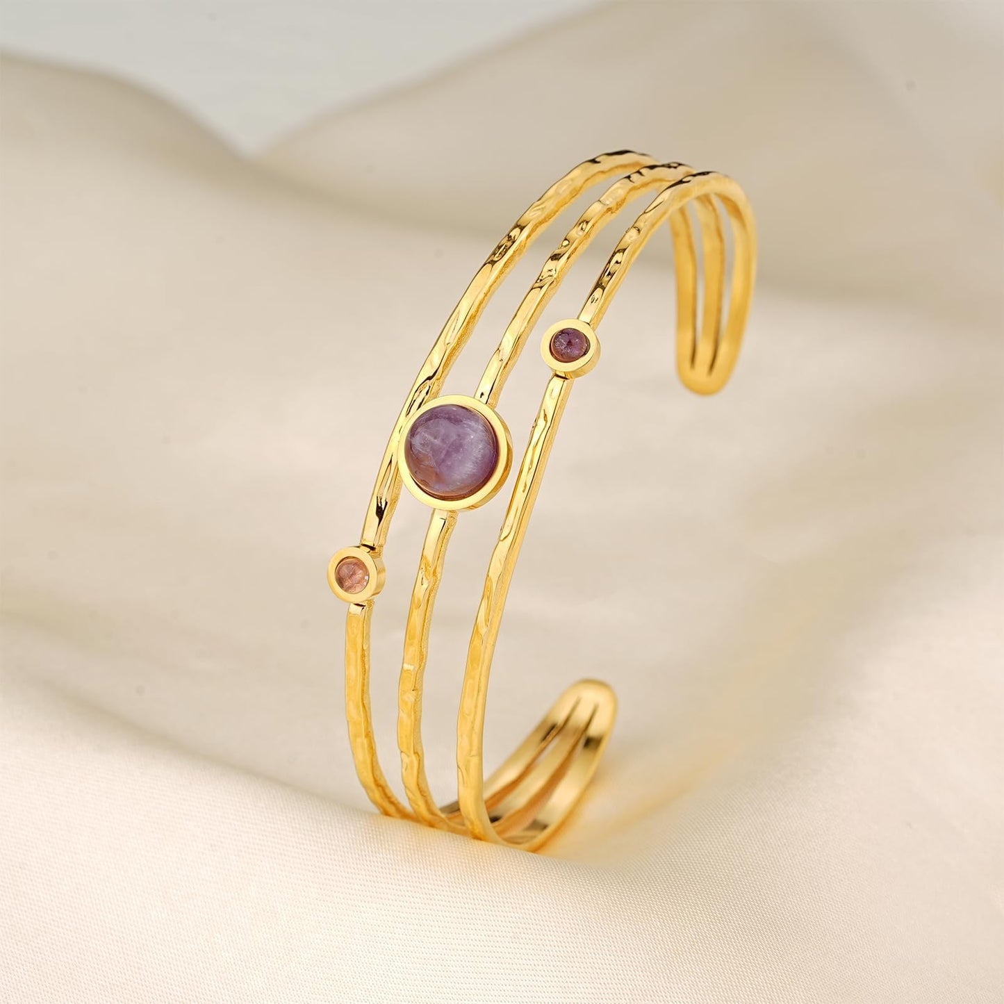 TaYolnFaSo Amethyst Cuff Bracelets for Women 18k Gold Plated Adjustable Open Gemstone Wide Cuff Bangle Wrap Amethyst Jewelry Valentine's Day Gifts for Wife Girlfriend Mother