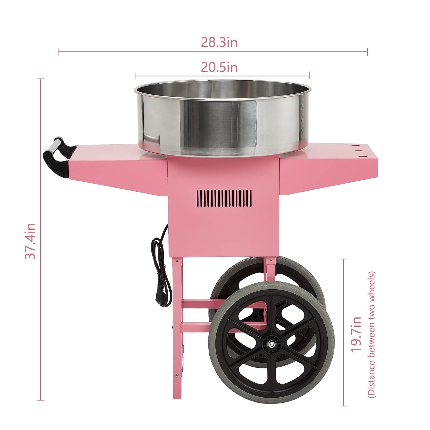 Electric Cotton Candy Machine,Stainless Steel Cart Cotton Candy Machine for Kids in Outdoors,with Sugar Spoons and Drawers,for Birthday Parties and Family Use,Pink