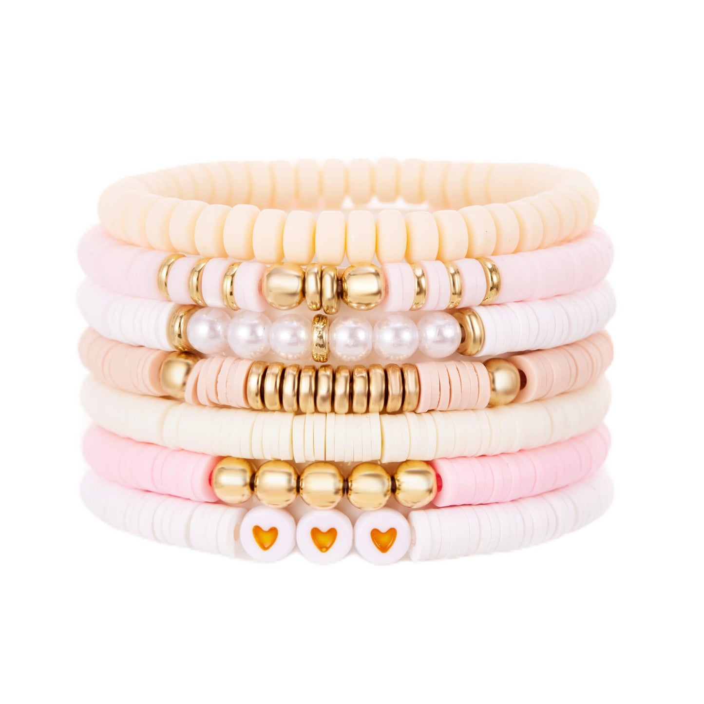 YEOSMINE Boho Heishi Clay Beaded Stretch Bracelets Stack For Women, Preppy Teens Friendship Gold Bracelets Cute Beach Surfer Accessories Bulk Set Trendy Fashion Jewelry