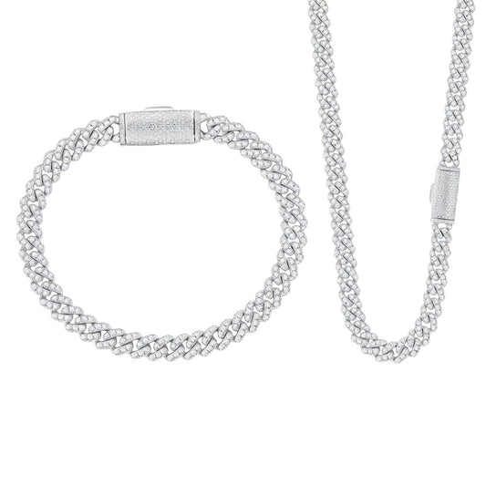 KRKCLIFE Moissanite Cuban Link Chain Bracelet & Necklace for Men Women, 14K Gold Plated S925 Sterling Silver Hypoallergenic, Hip Hop Jewelry Birthday Gifts,D Color VVS1 6mm Width 7in 18in