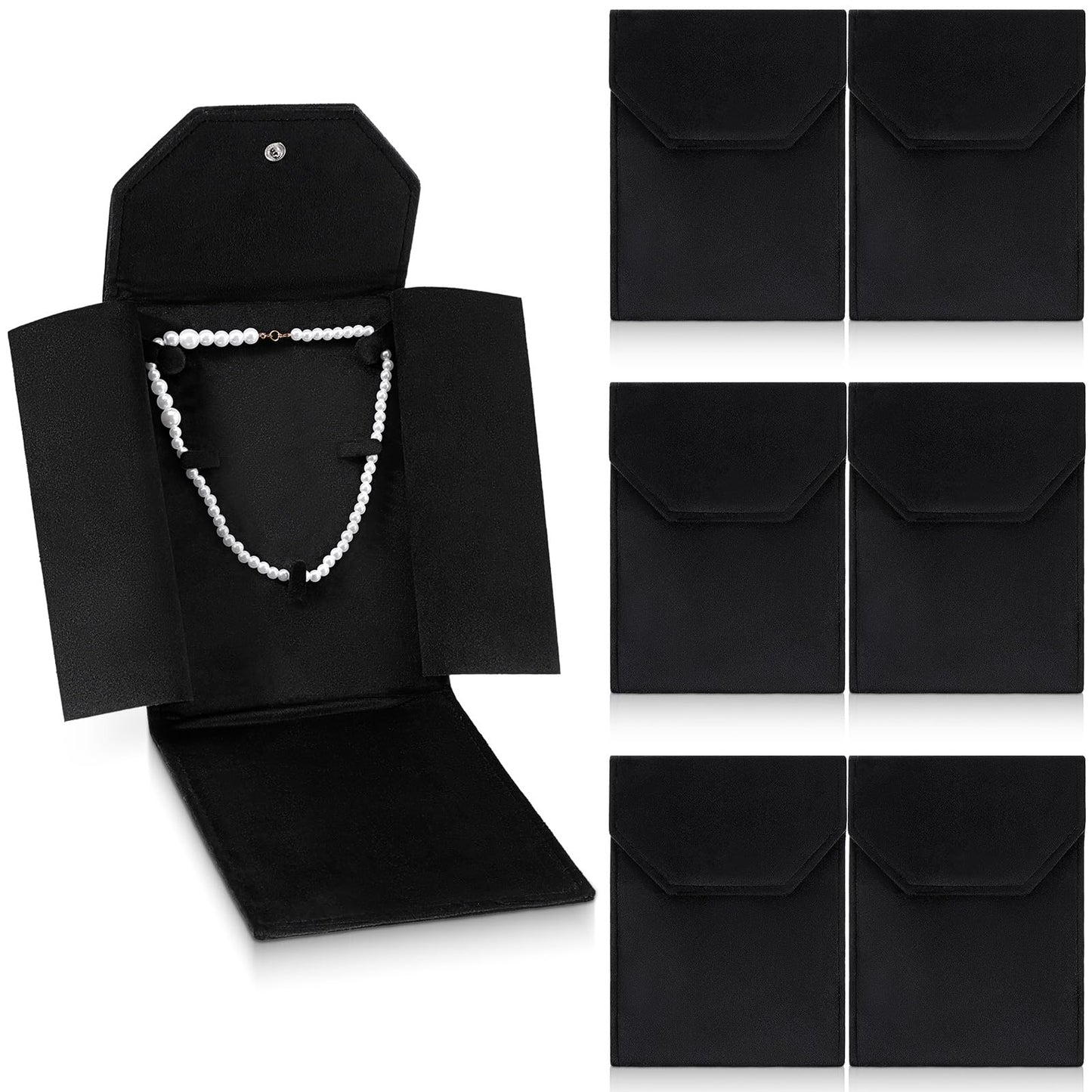 6 PCS Black Velvet Jewelry Travel Folder, Necklace Organizer Foldable Velvet Jewelry Pouches Foldable with Metal Buckle Gift Box for Necklace, Bracelets, Travel, Business Trips and Gift Wrapping