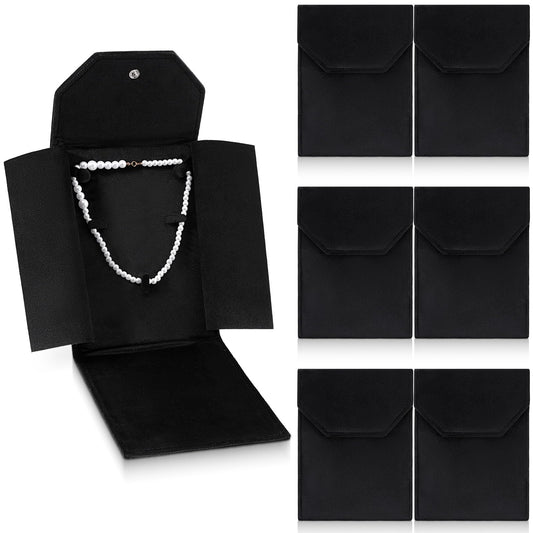 6 PCS Black Velvet Jewelry Travel Folder, Necklace Organizer Foldable Velvet Jewelry Pouches Foldable with Metal Buckle Gift Box for Necklace, Bracelets, Travel, Business Trips and Gift Wrapping