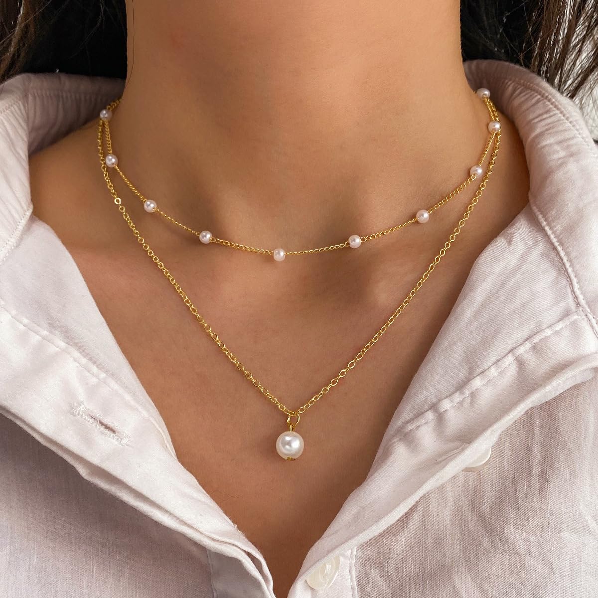JELLYSEE Gold Necklaces for Women - 14K Gold Plated Layering Necklaces Trendy Circle Paperclip Chain Pendant Choker Necklace, Simple Diamond Cross Bow Jewelry Set Gifts for Women