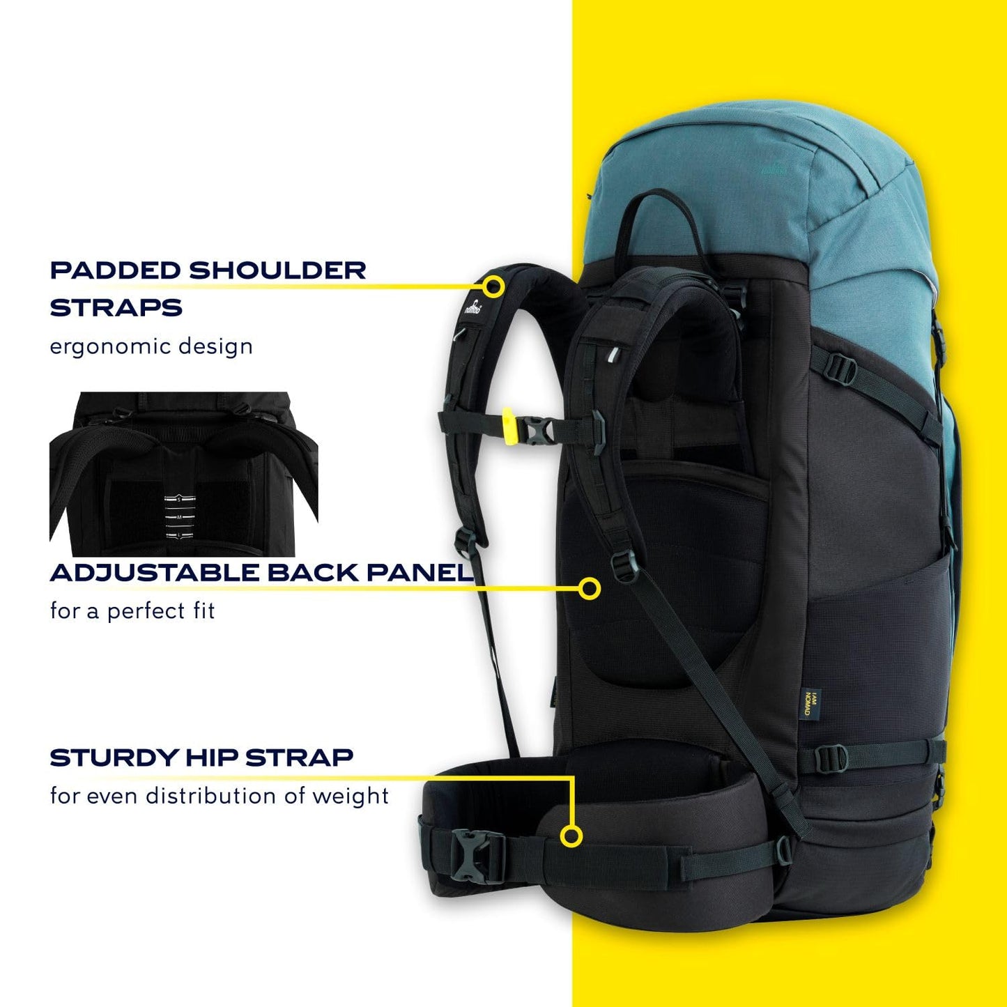 NOMAD Batura Backpack - Premium 70L Pack with Rain Cover Included | Lightweight Rucksack for Traveling, Hiking, Camping, Outdoor Sports (Steel Blue)