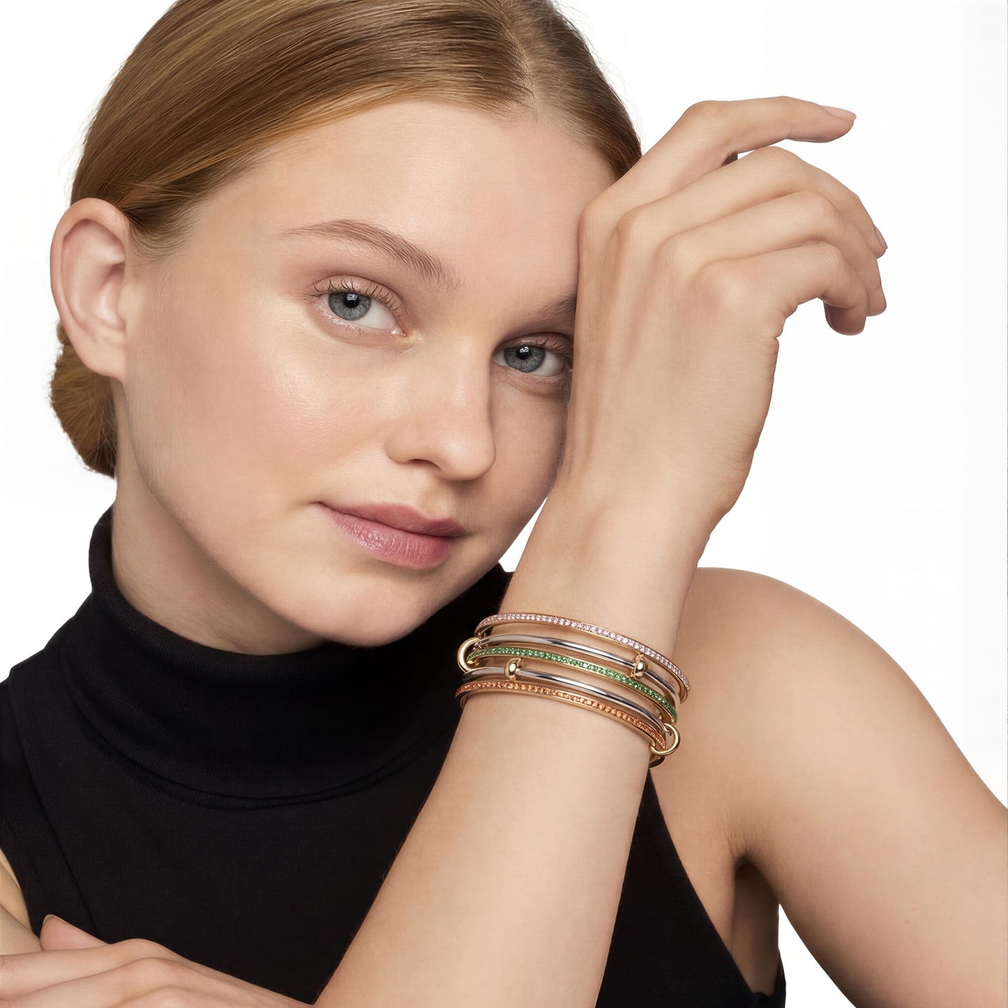 Musishiyu Gold Bracelets for Women Stacking Bangle - 18K Mixed Metal Tri-Color Rolling Interlocking Bands, Cubic Zirconia Fidget Anxiety Jewelry,Perfect Gifts for Mom Wife Grandma