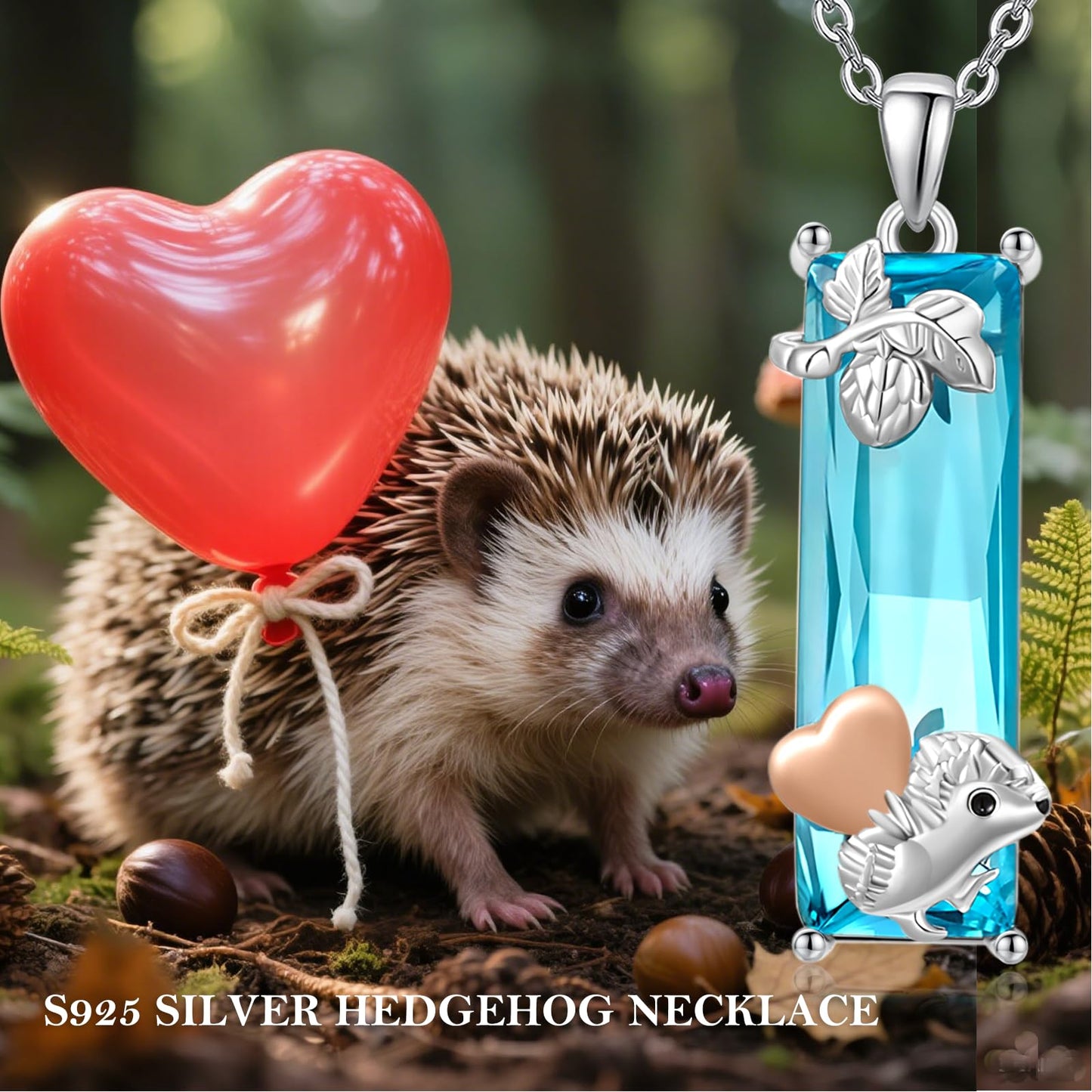 AENEAS Valentines Day Gifts for Women Her Hedgehog Necklace for Women 925 Sterling Silver Blue Crystal Love Heart Jewelry Gift for Animal Lover Women Wife Her