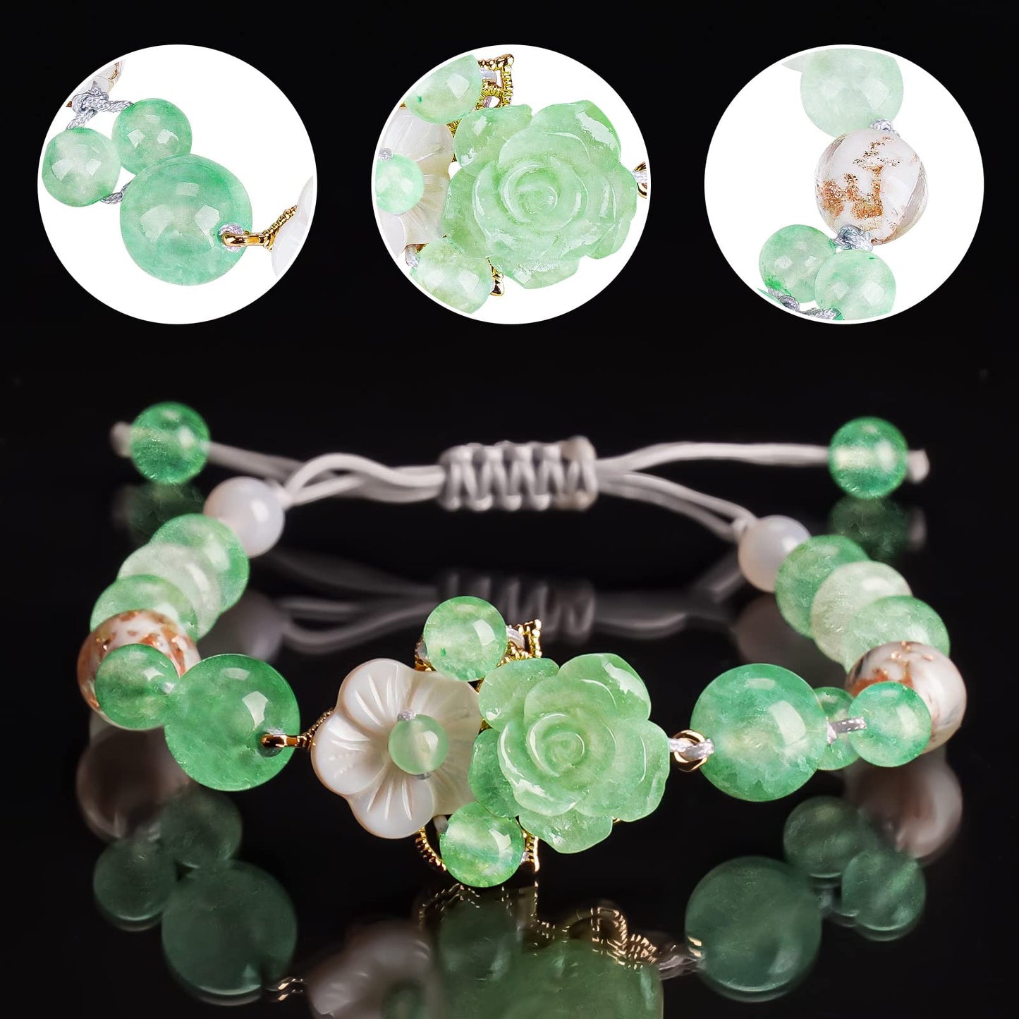 HL1971 Jade Beaded Elastic Bracelet Gradient Green Jade Bead Ladies Bracelet, Suitable for Christmas, Thanksgiving