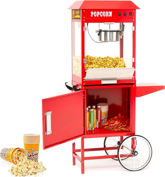 dainslef Popcorn Maker Machine,8 Oz Kettle,850W Popcorn Popper Makes Up to 60 Cups - Vintage Popcorn Maker Movie Theater Style for Home,Commercial - Red