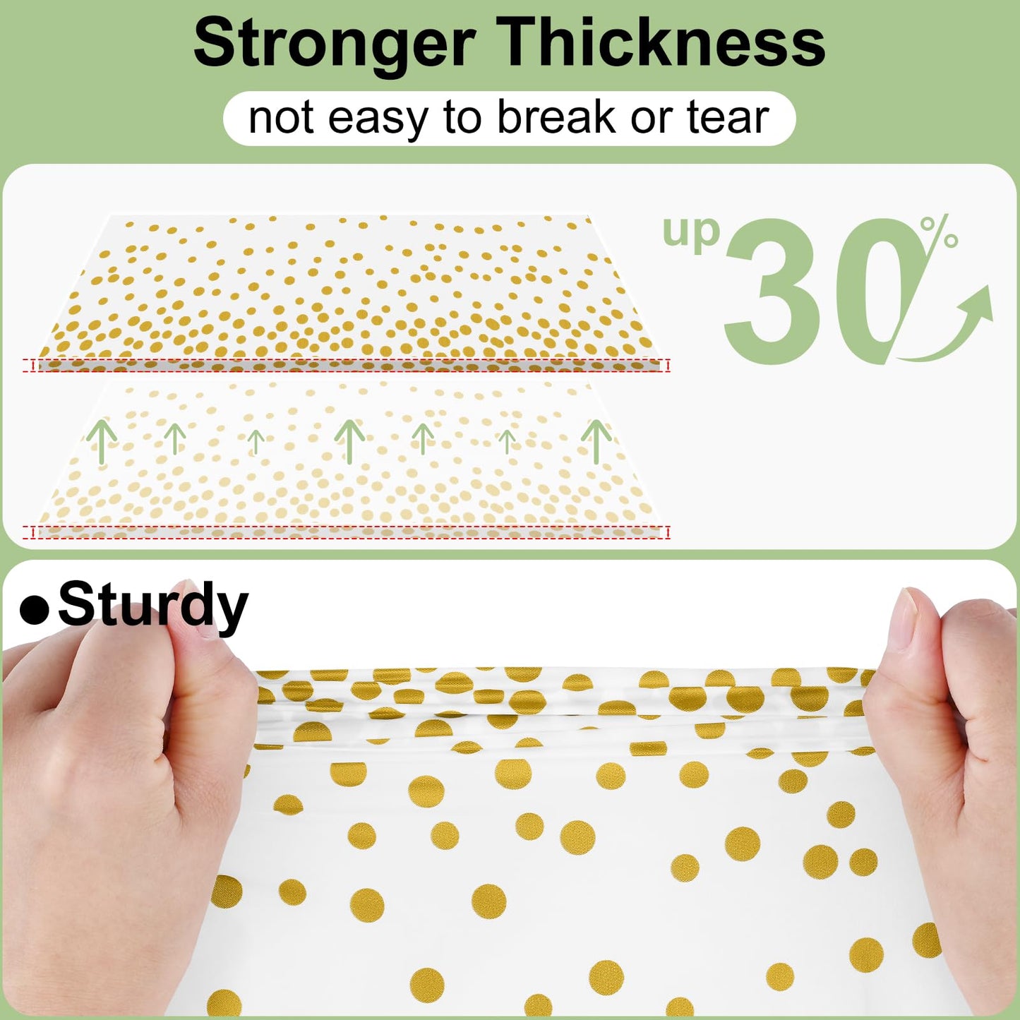misaya 6 Packs Dot Disposable Table Cloth, 54 x 108 Inch Waterproof Plastic Tablecloth, Rectangle Gold Dots in White Table Covers for Picnic, Birthday, Party
