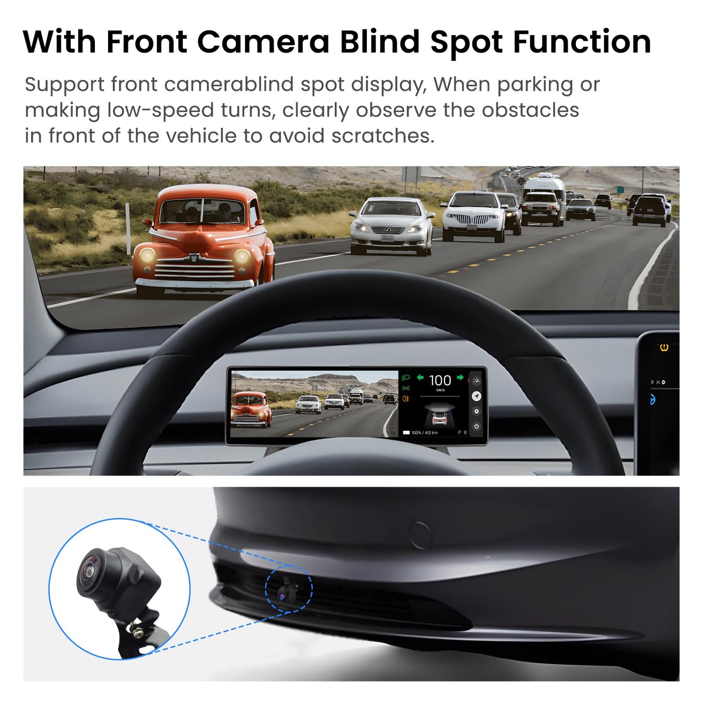 Heads Up Display for Tesla Model Y & Model 3 Wireless Carplay & Android Auto,Ultra-Thin Screen with Front Camera,Battery/Dashboard Data Sync,Blind Spot Warning,OTA Updates(9.0")