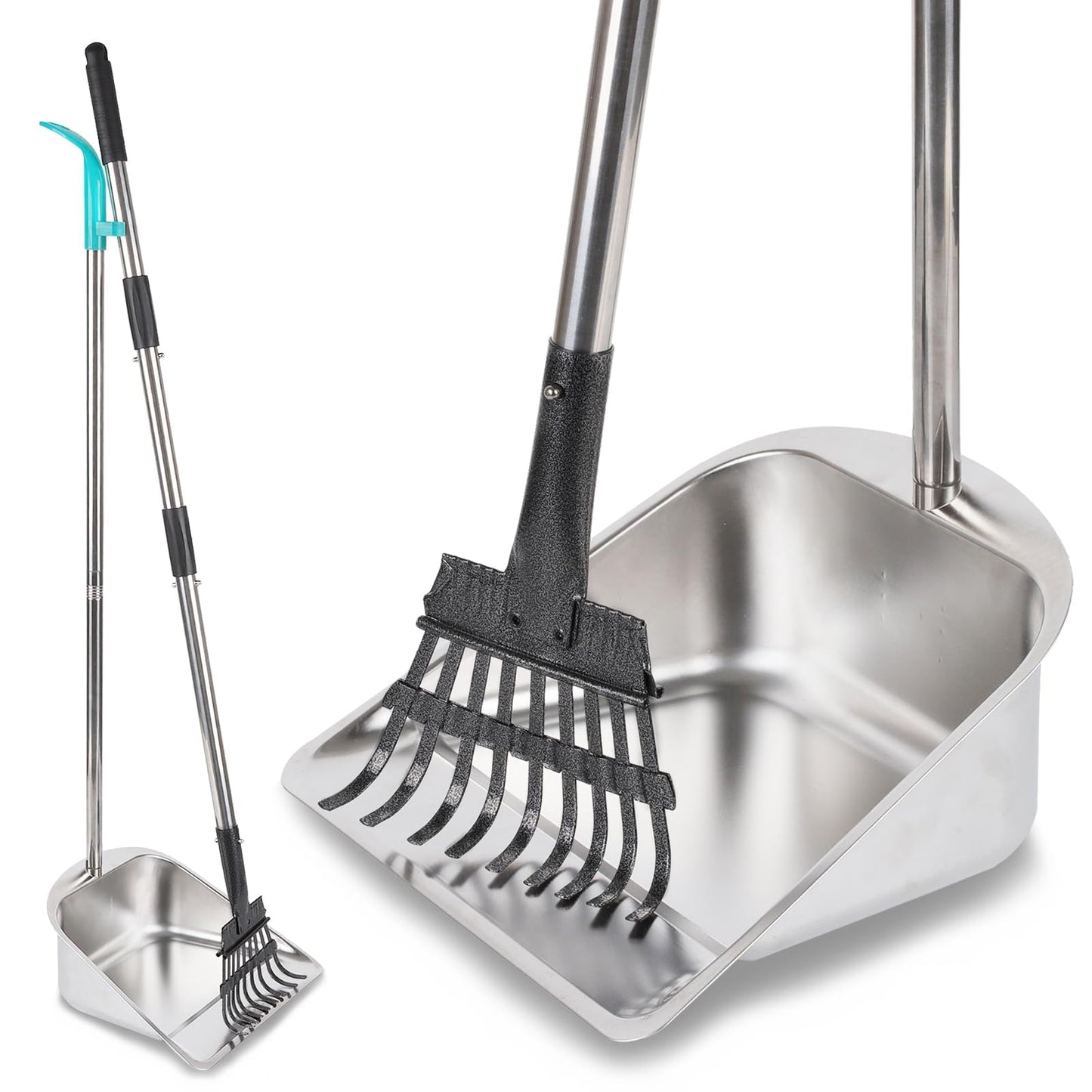indiedouker Dog Pooper Scooper for Large Dogs with Large Capacity Tray and 36" Long Handle Rake,Stainless Steel Dog Poop Scooper for Dogs,Heavy Duty Dog Poop Scooper for Yard